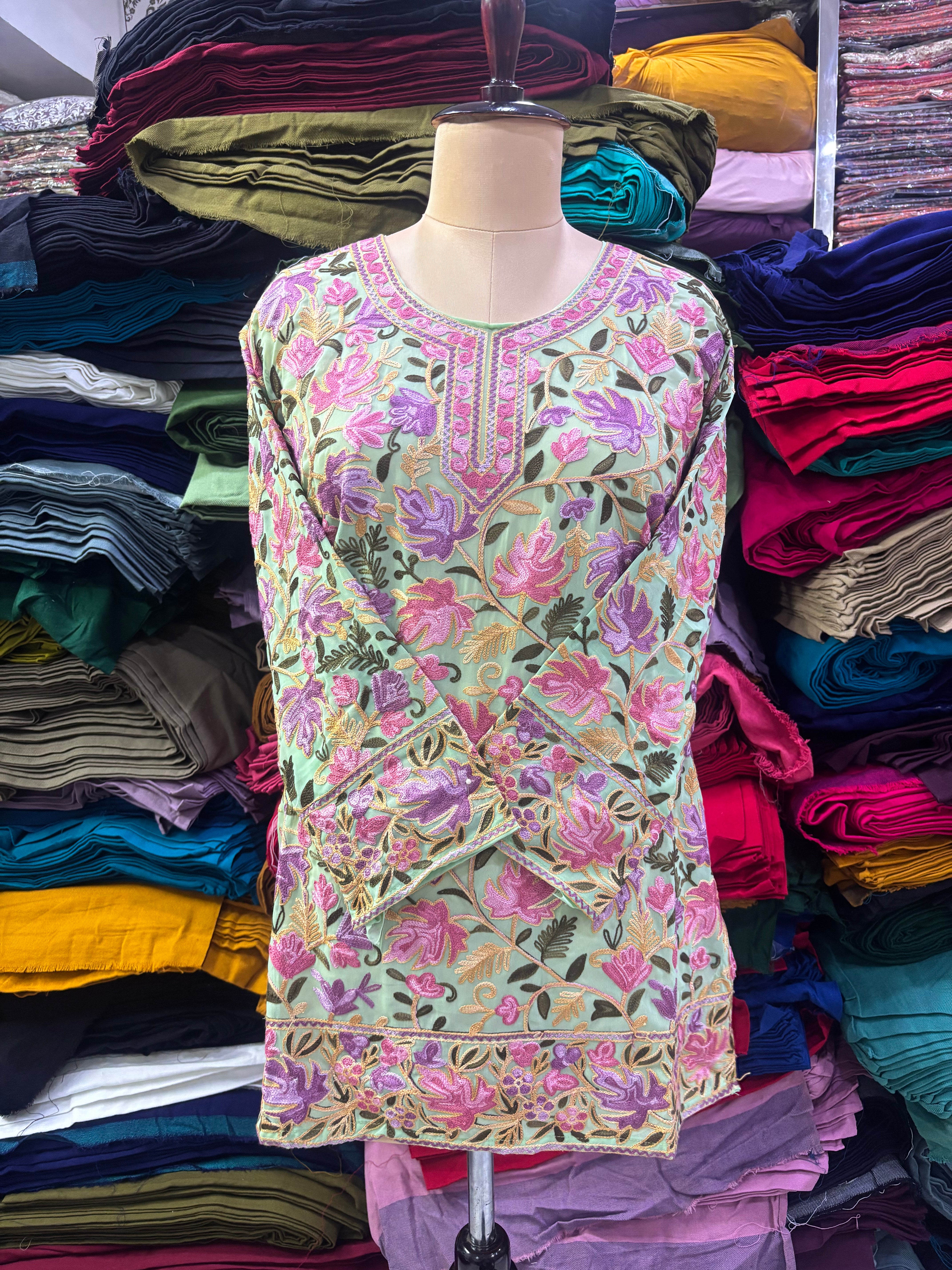 Pista green georgette chinar top