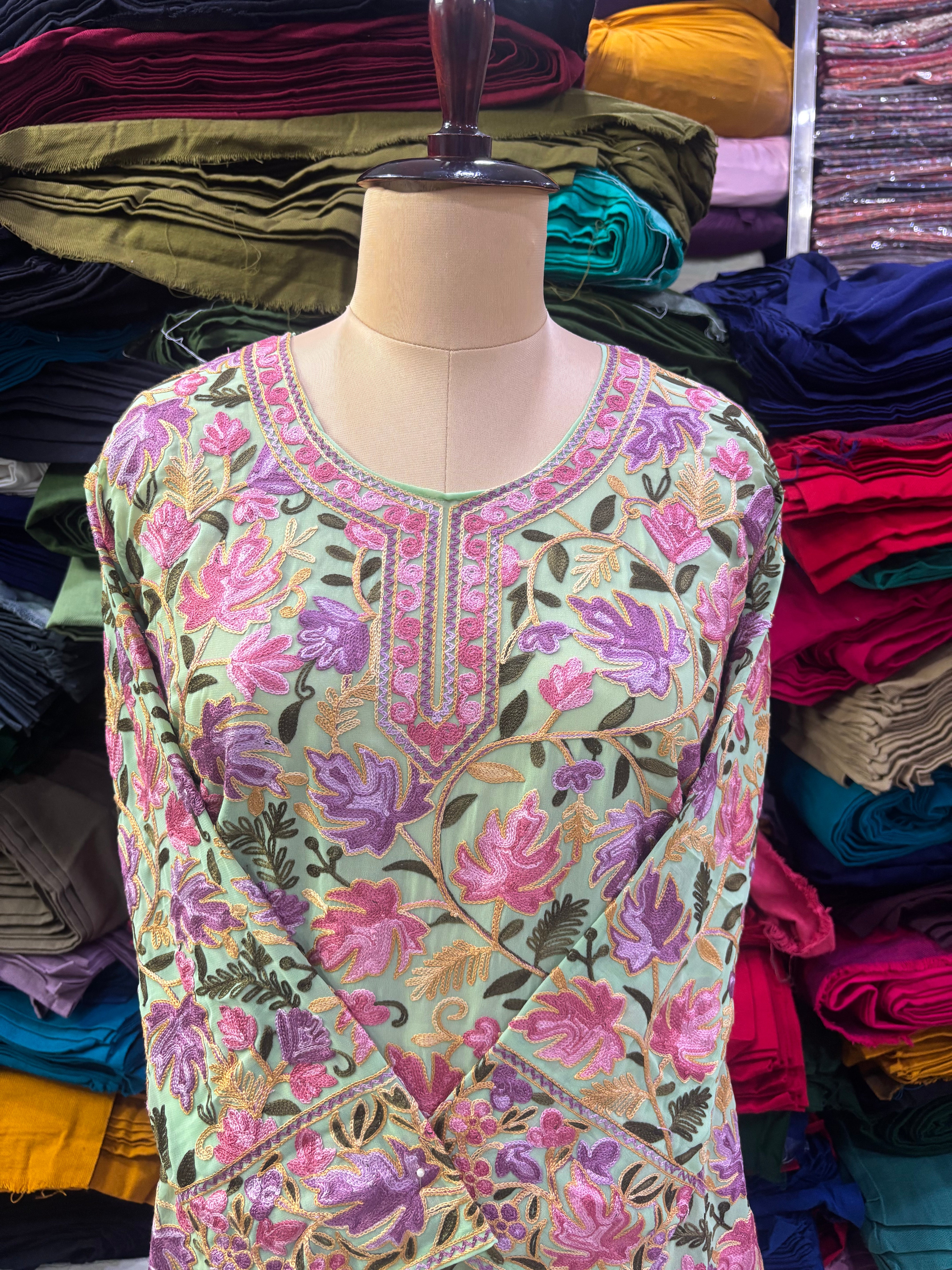 Pista green georgette chinar top