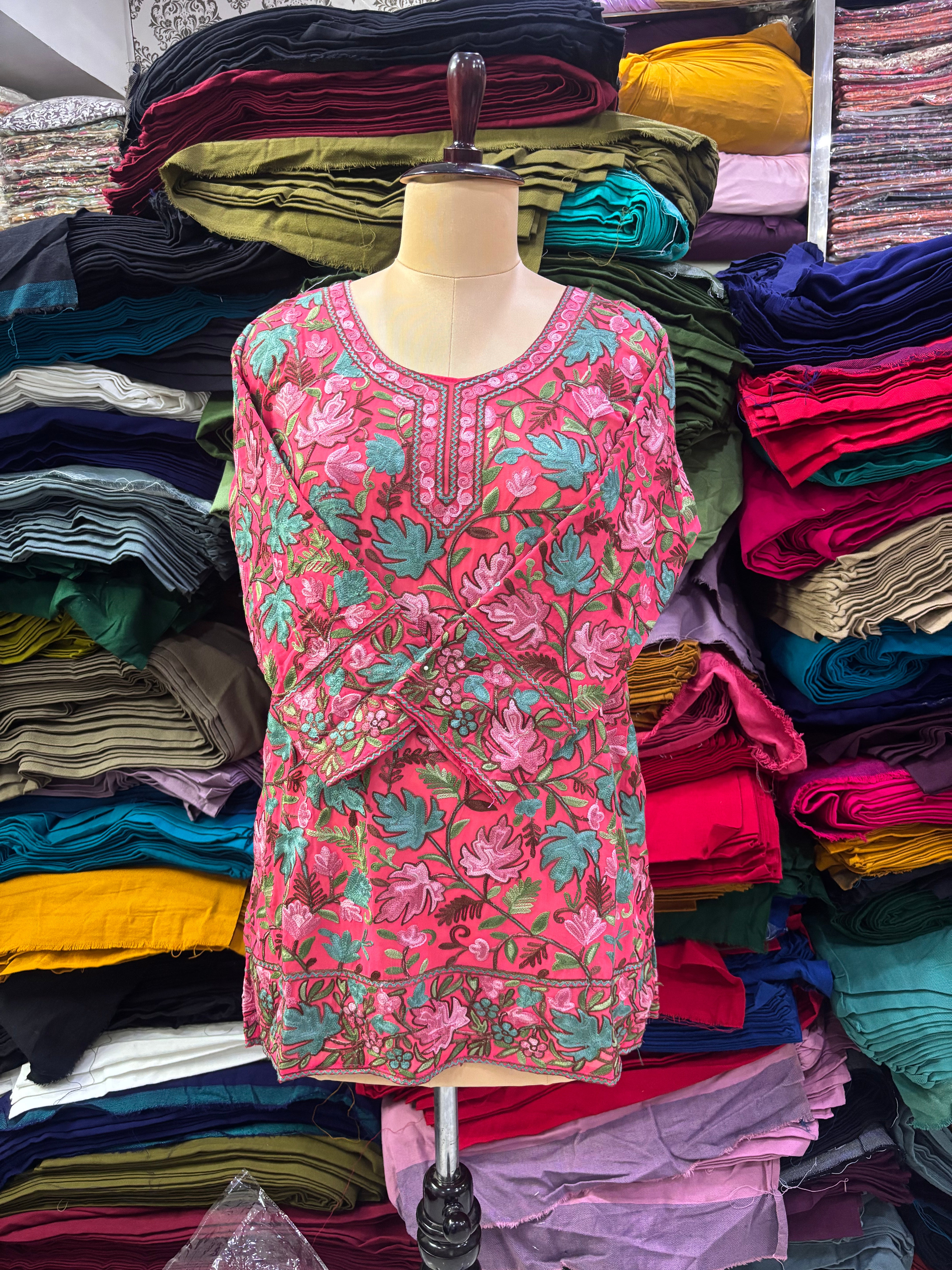 Hot pink georgette chinar top