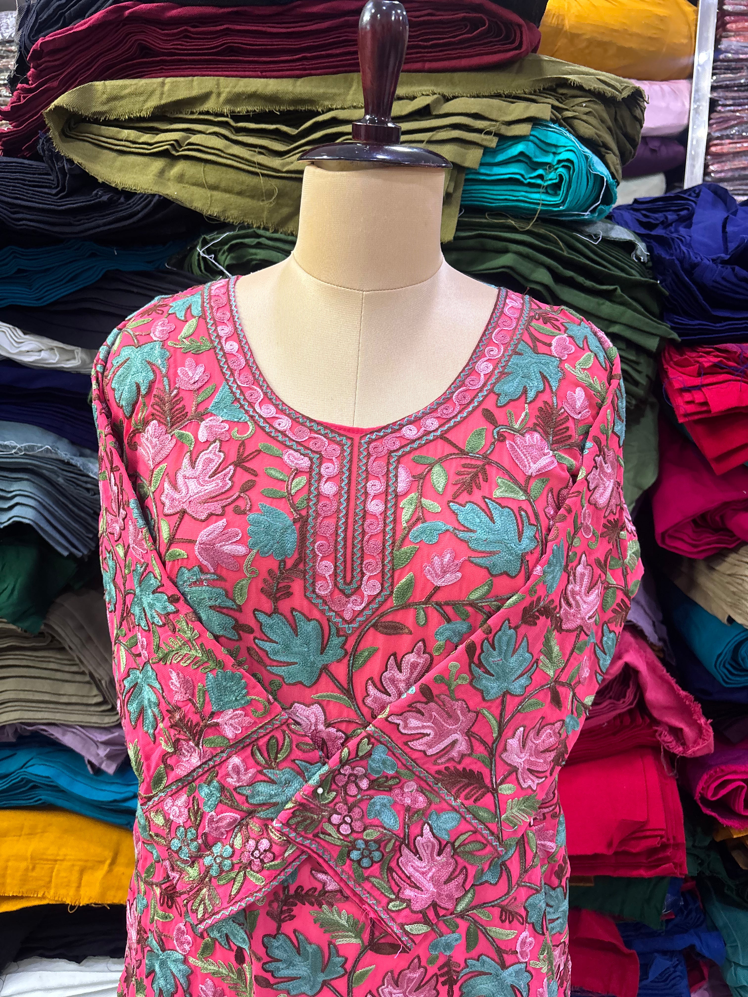 Hot pink georgette chinar top