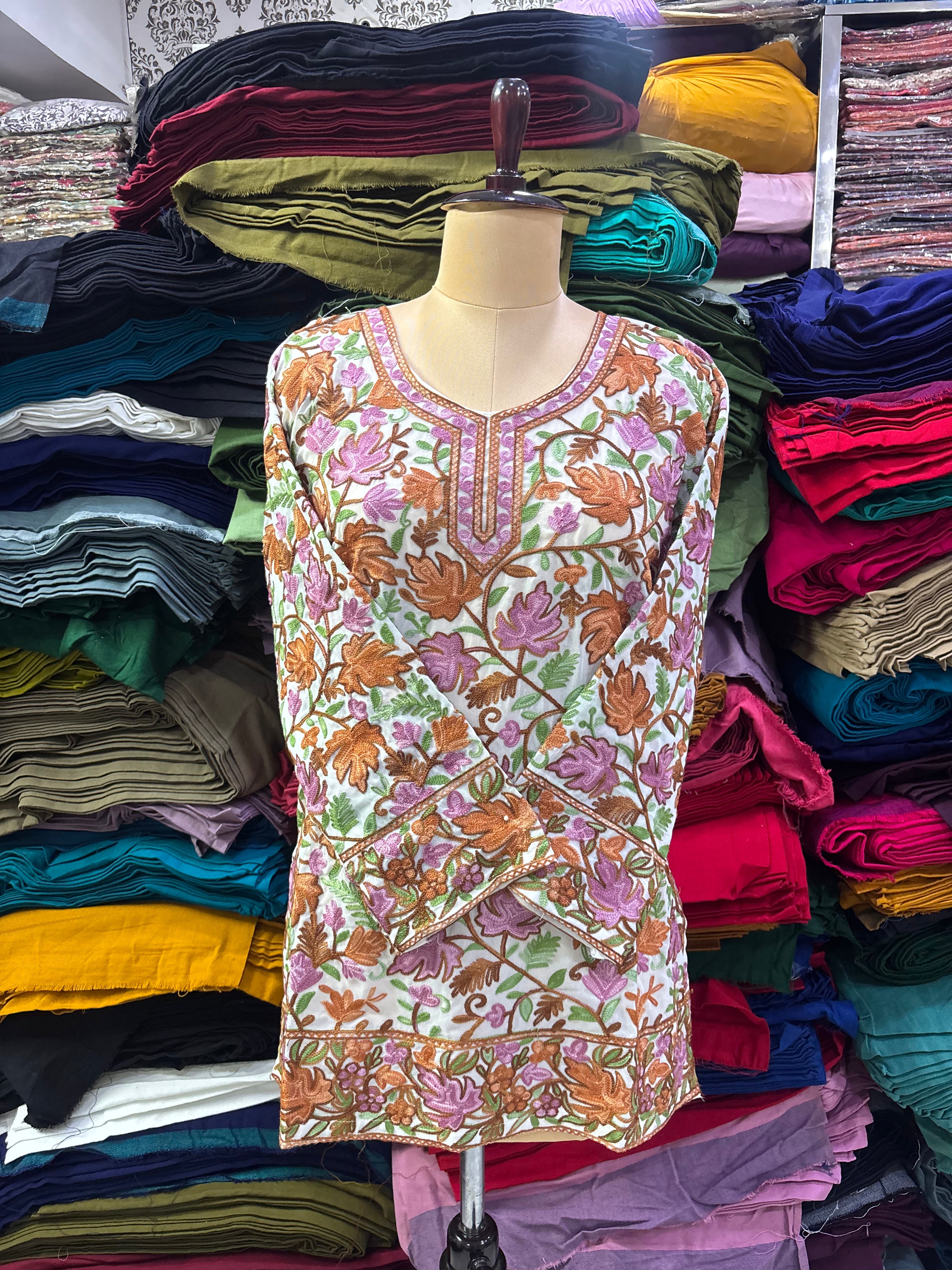 Milk white georgette chinar top