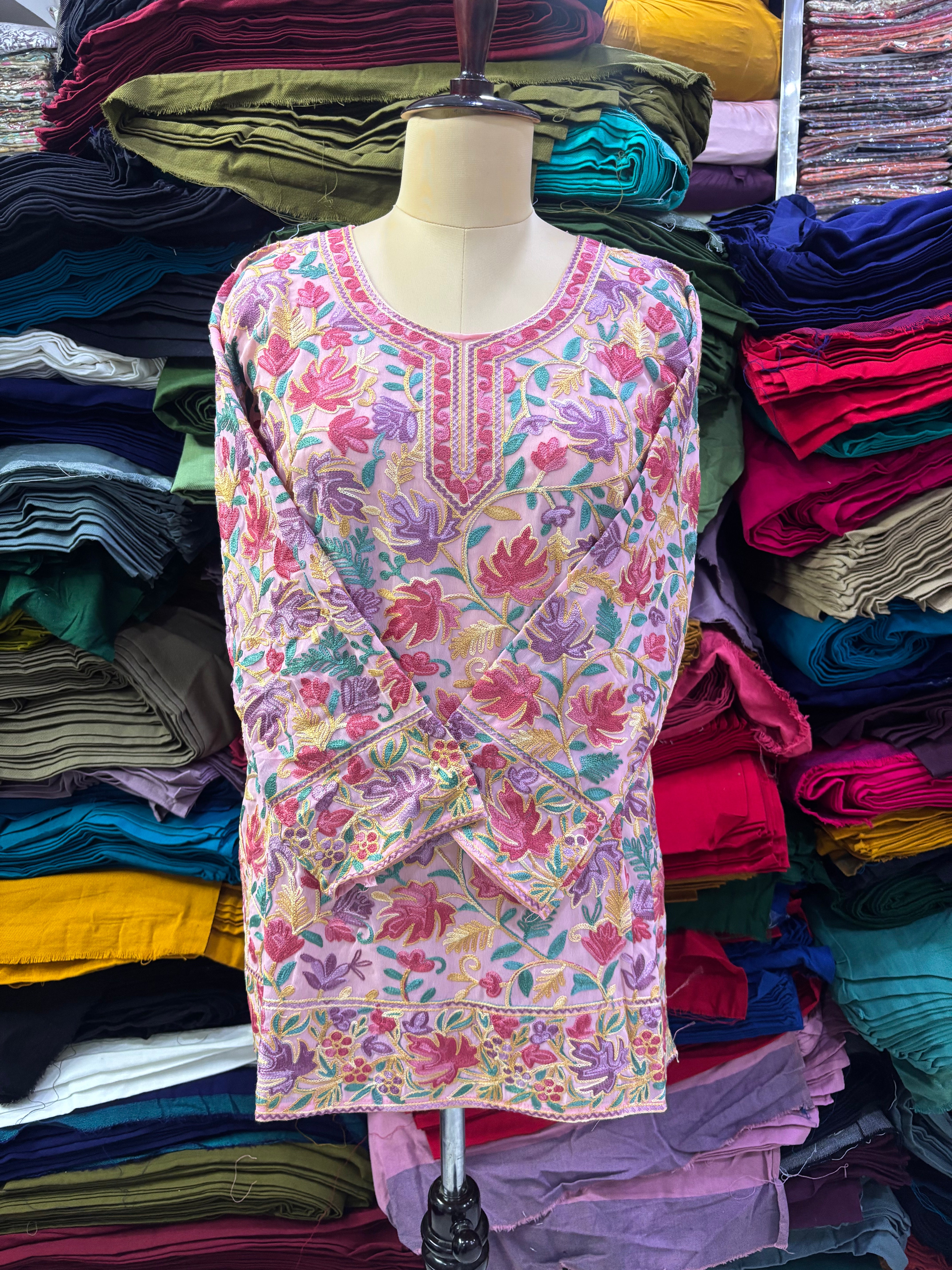 Powder pink georgette chinar top