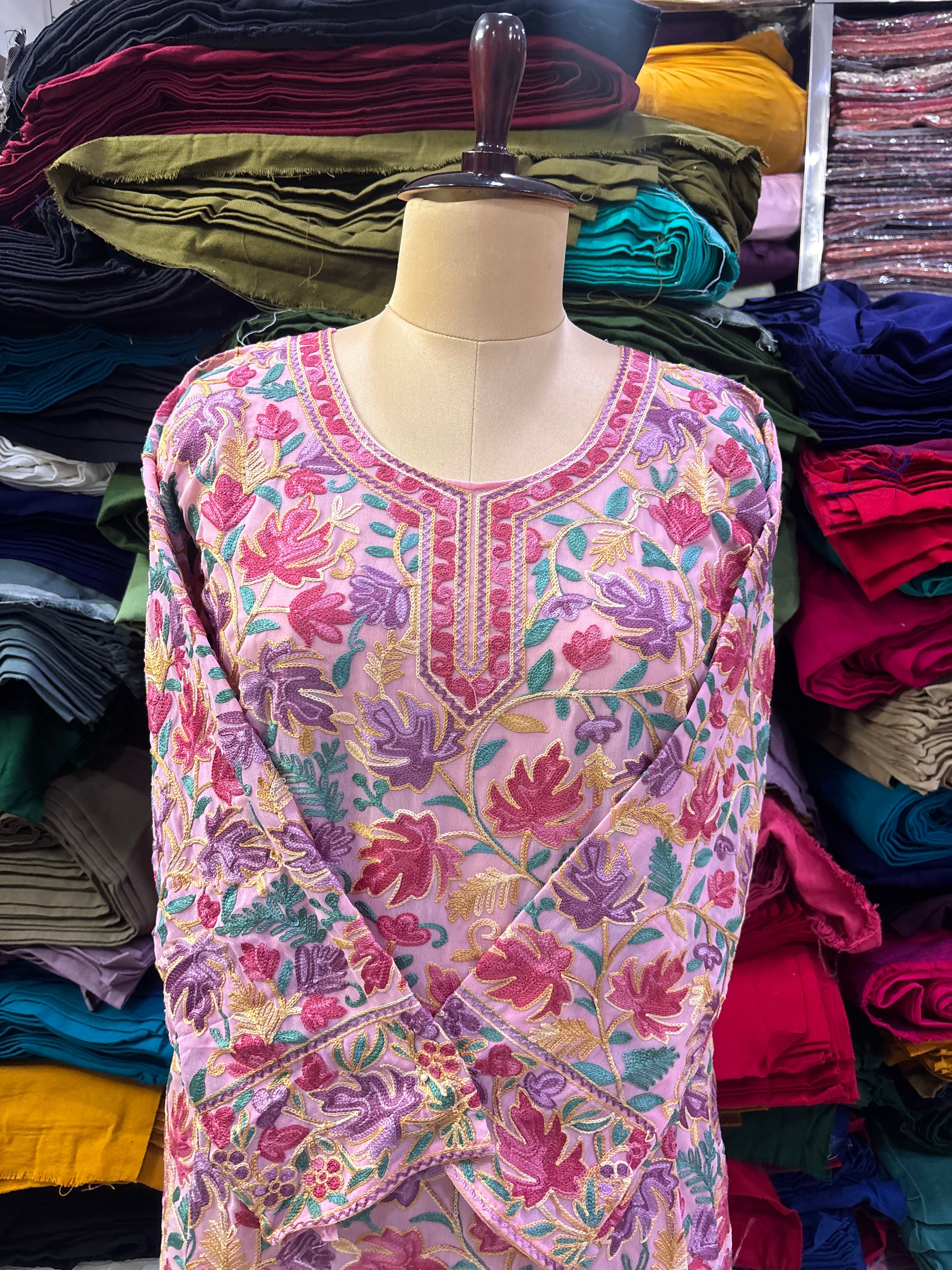 Powder pink georgette chinar top