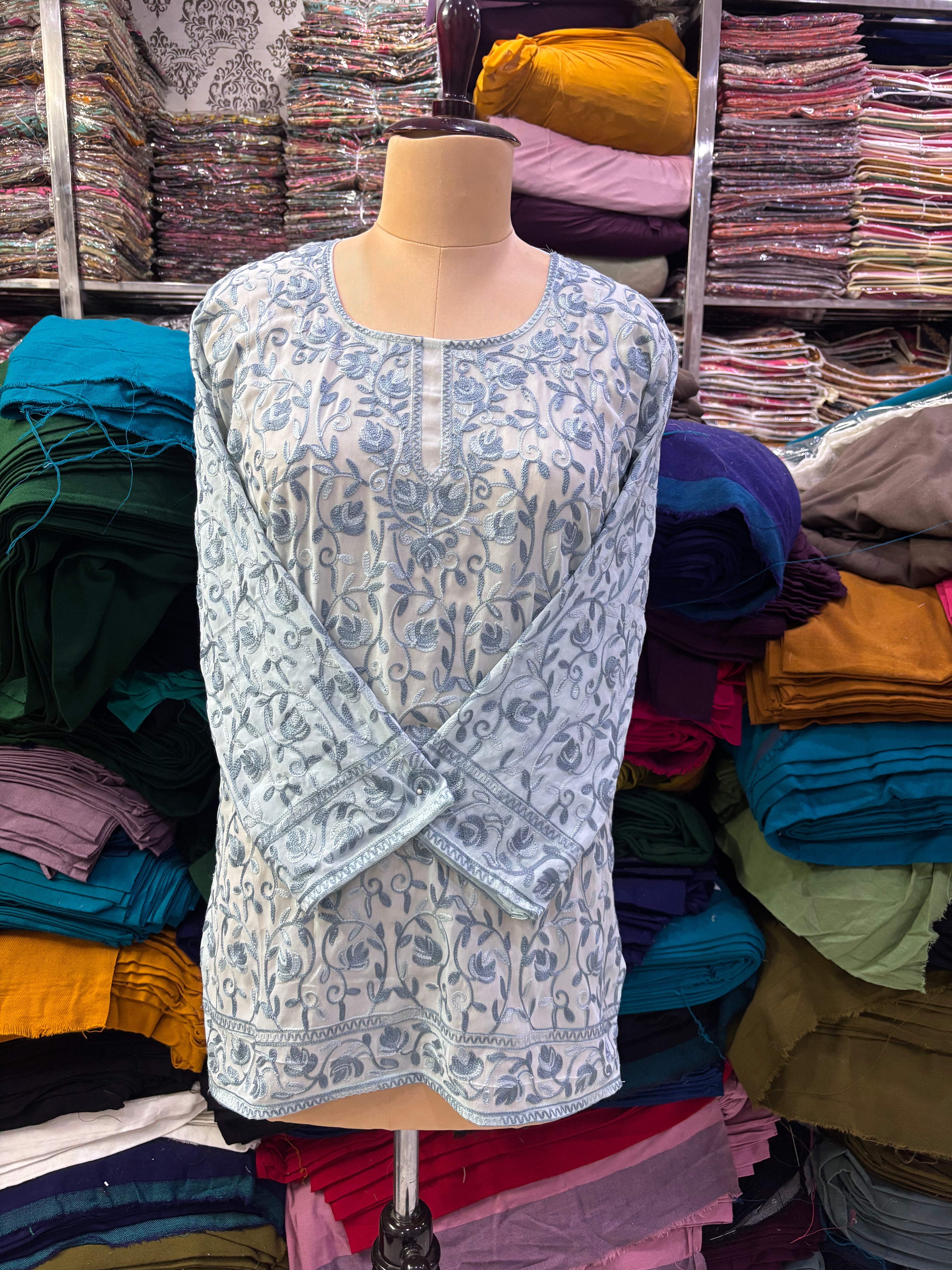 Light Grey Georgette embroidery kurti