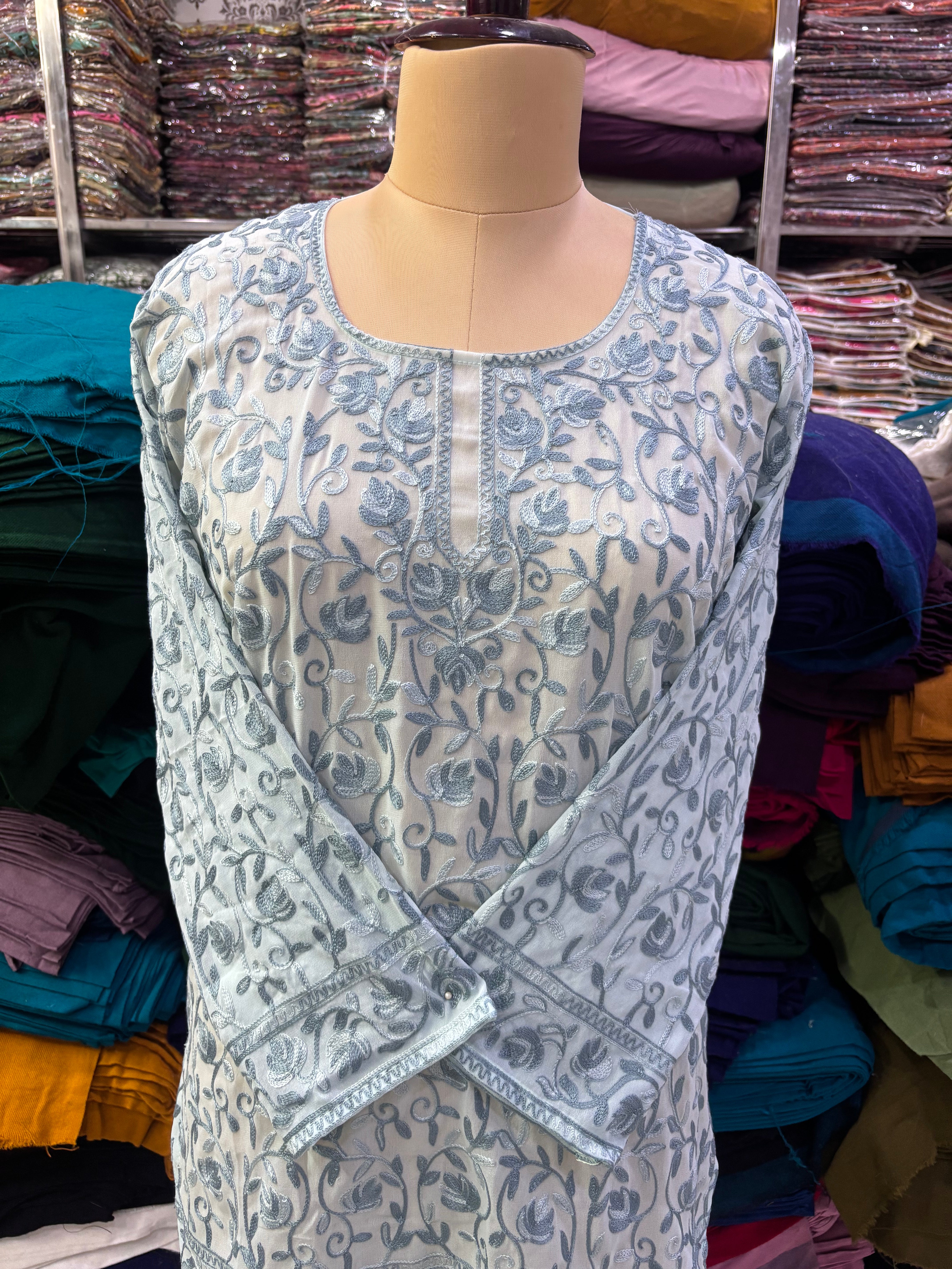 Light Grey Georgette embroidery kurti