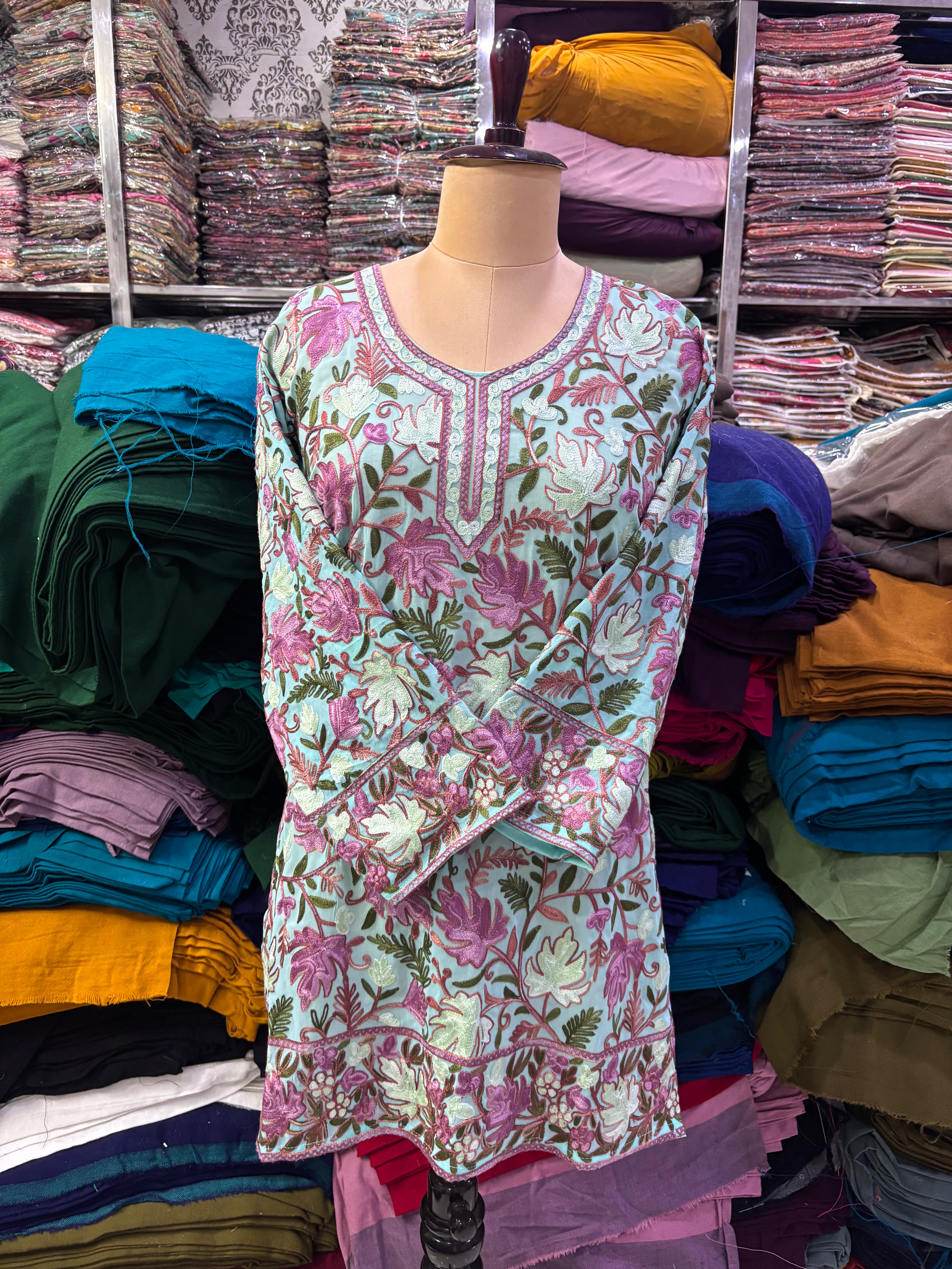 Sky blue Georgette embroidery kurti