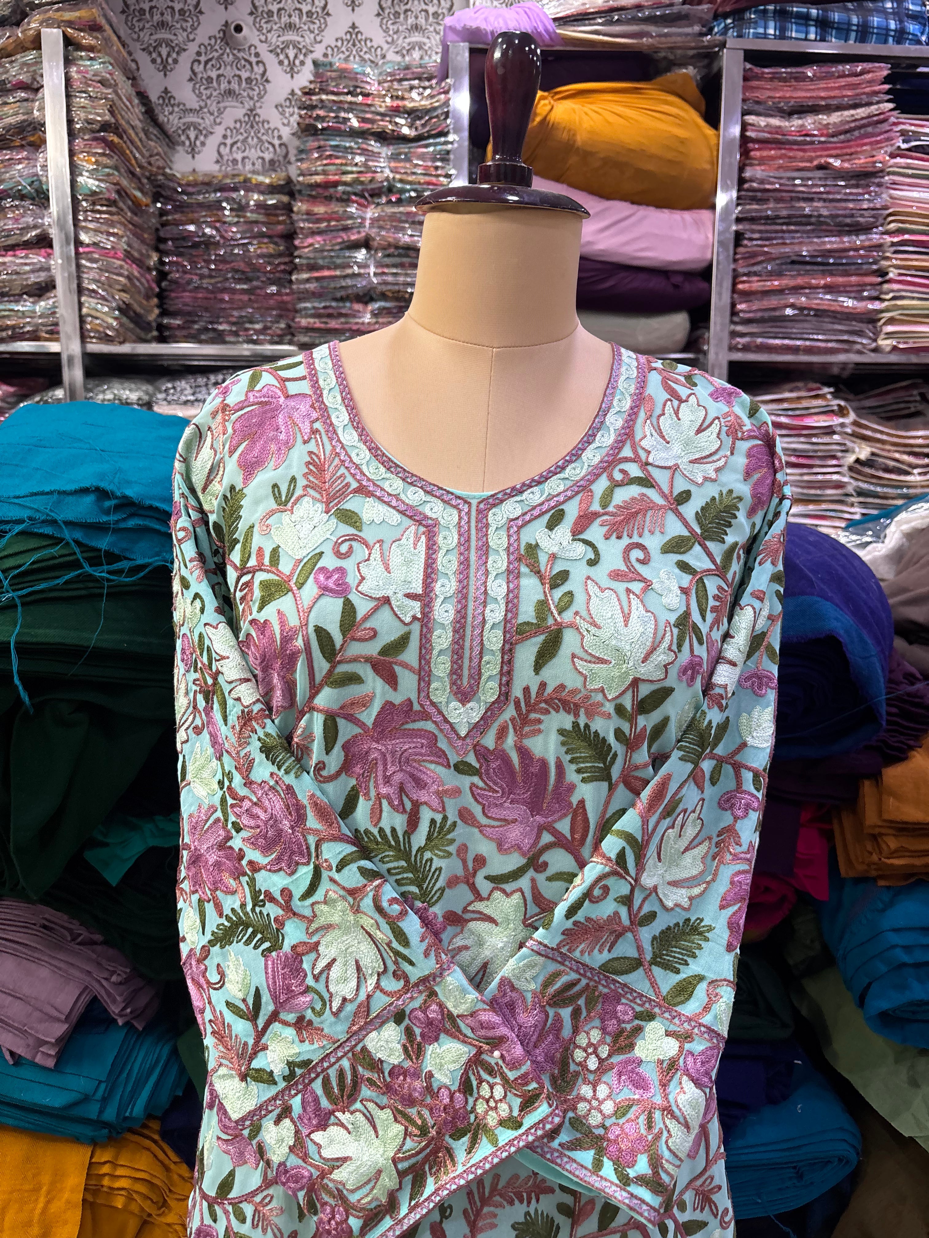 Sky blue Georgette embroidery kurti