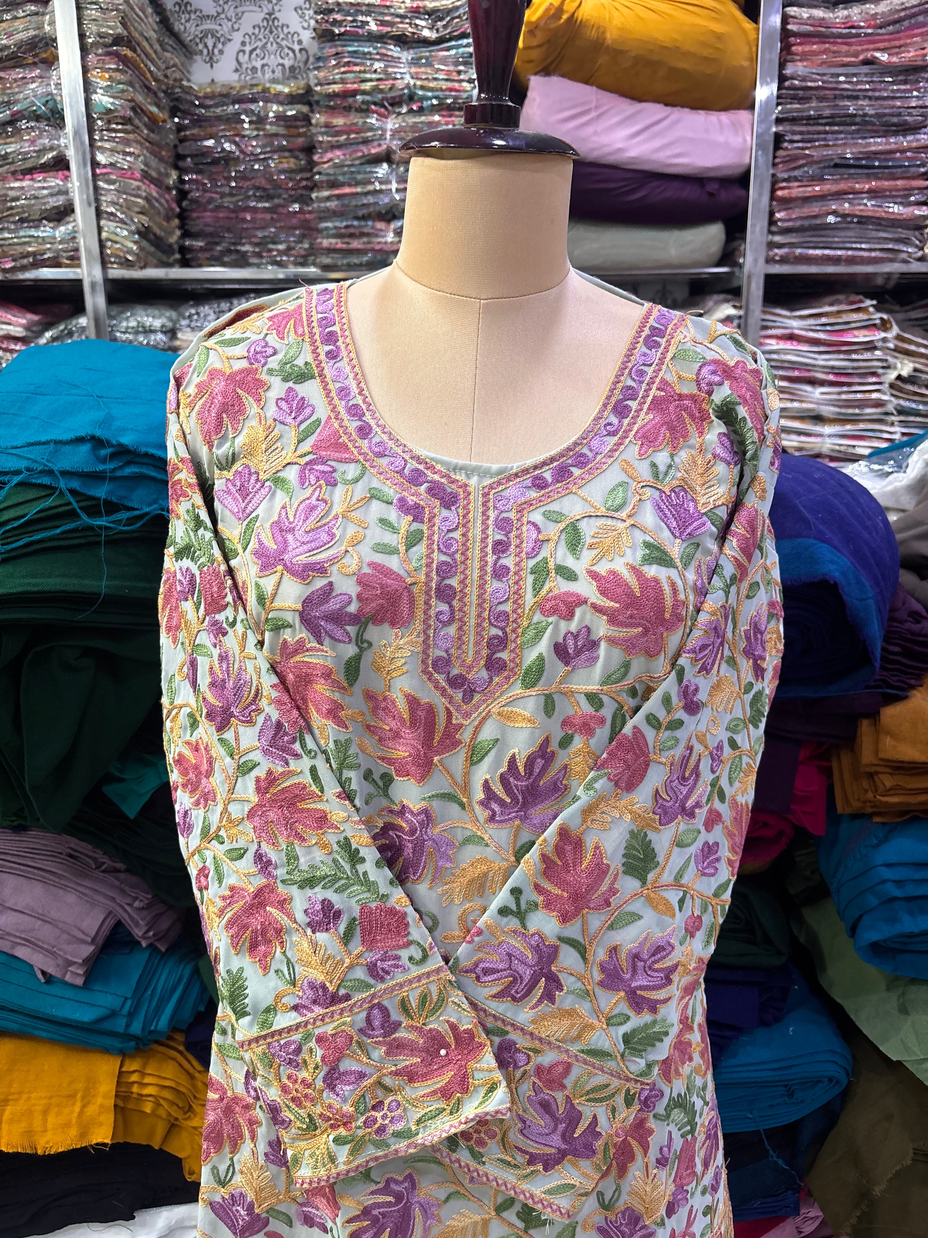 Light grey Georgette embroidery kurti