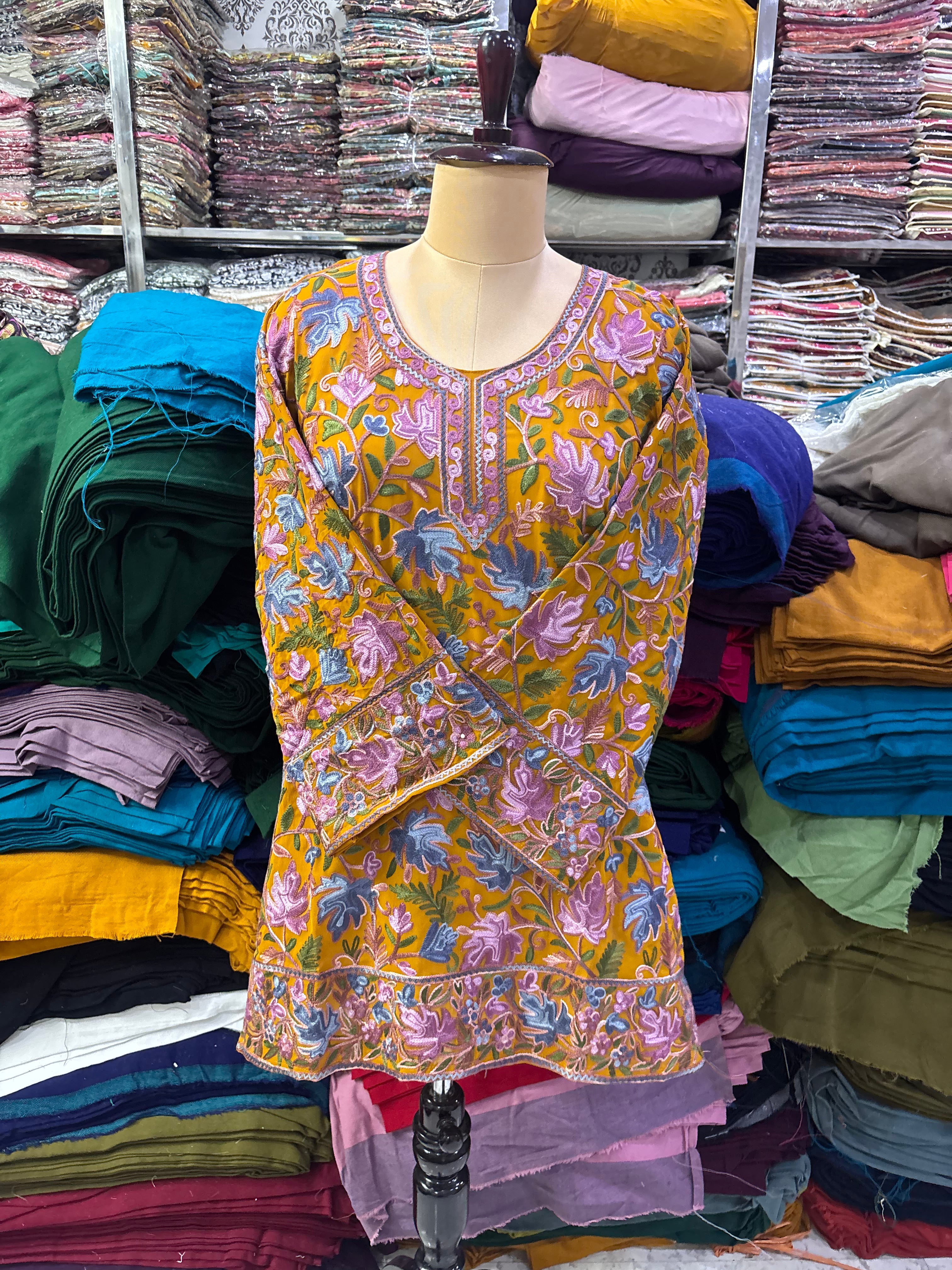 Mustard Georgette embroidery kurti
