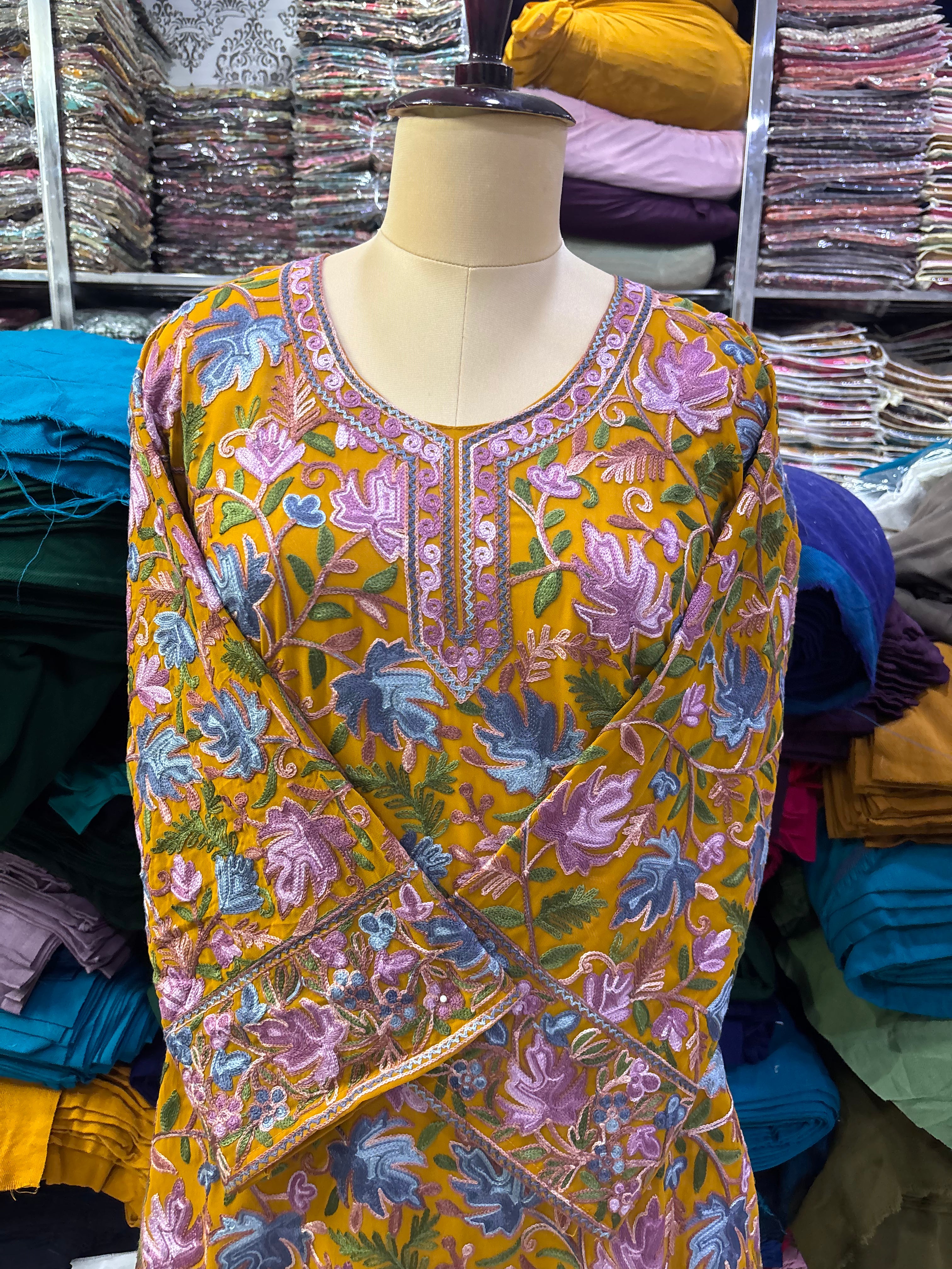 Mustard Georgette embroidery kurti
