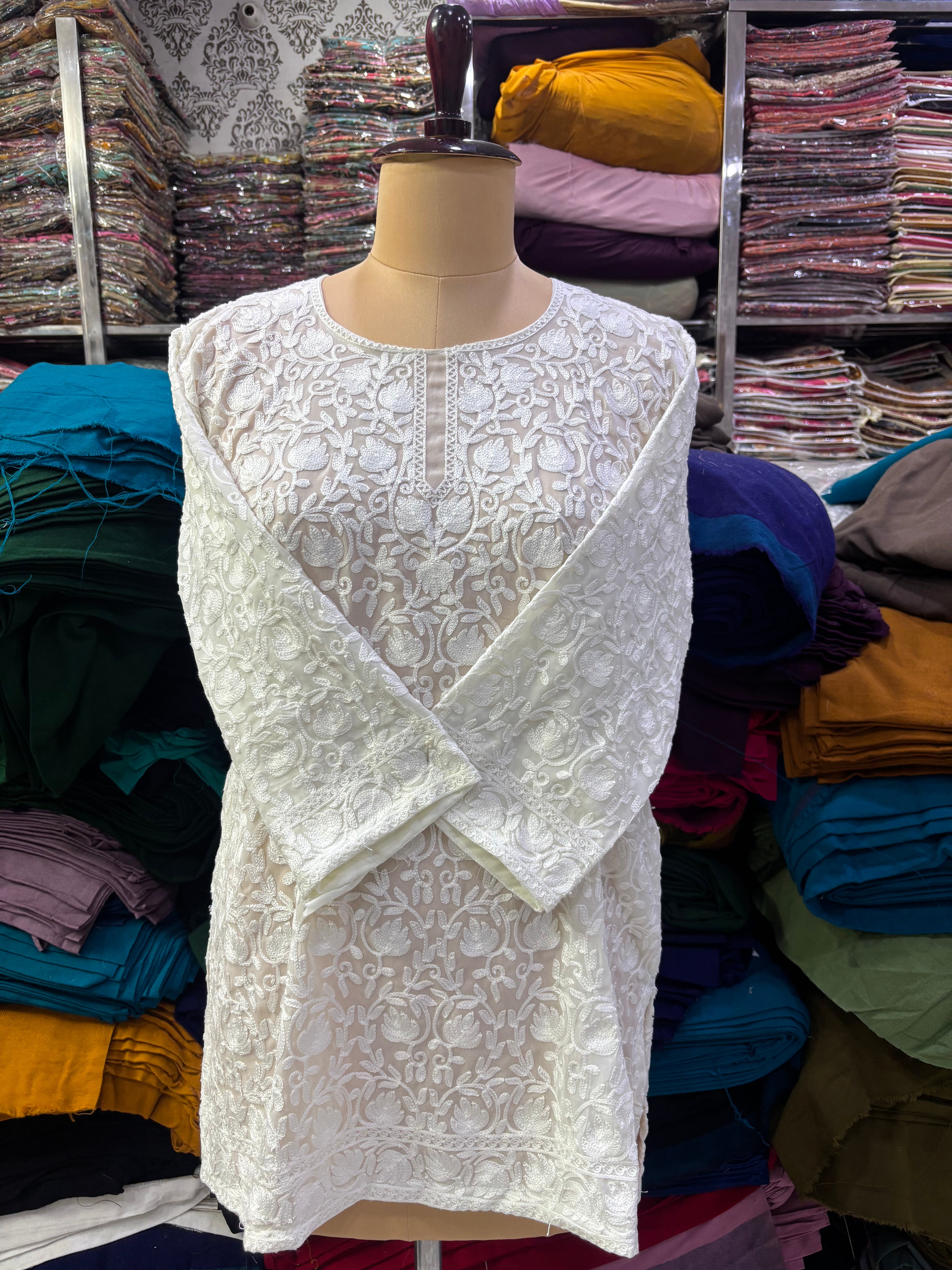 White Georgette embroidery kurti