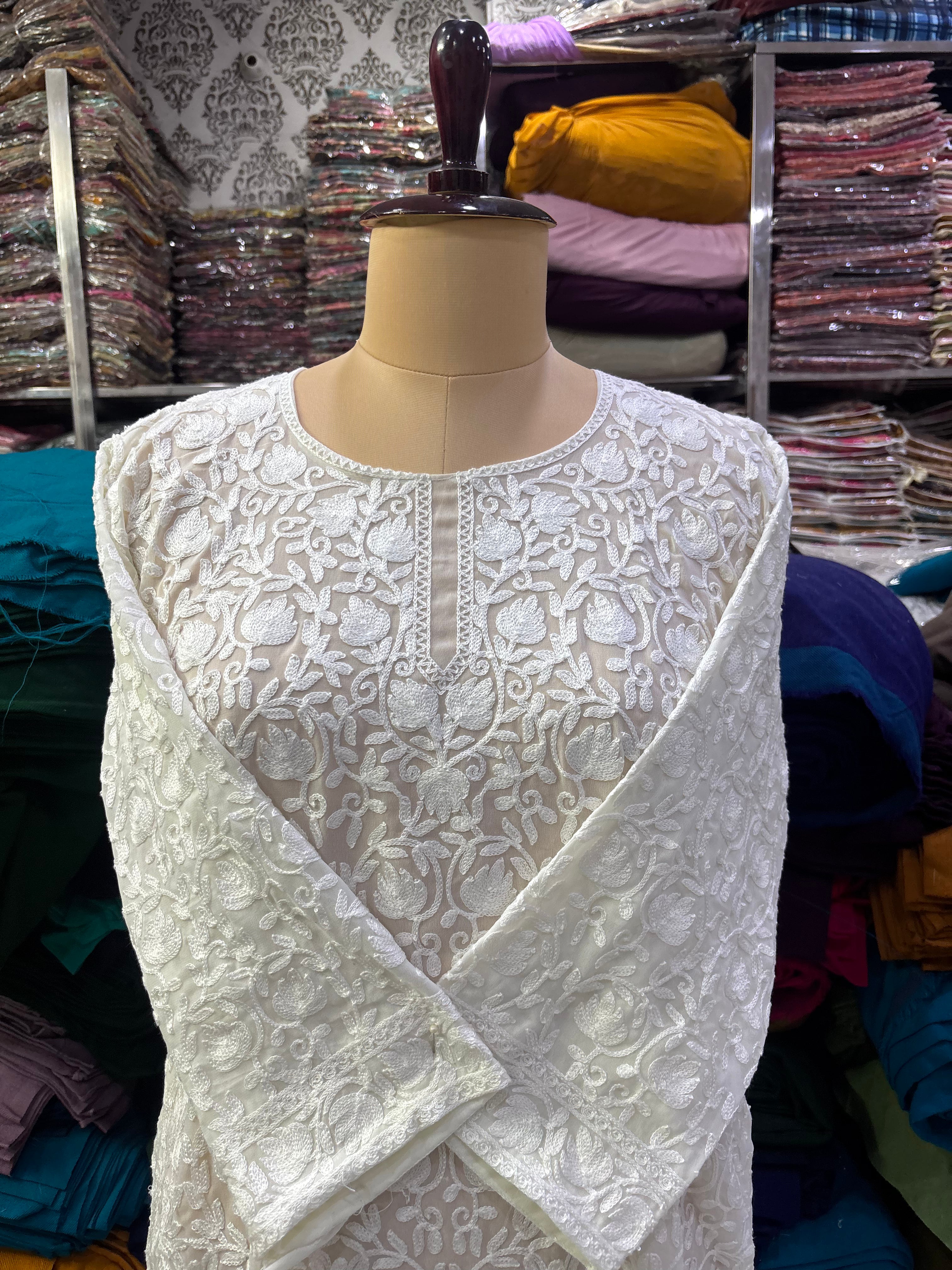 White Georgette embroidery kurti