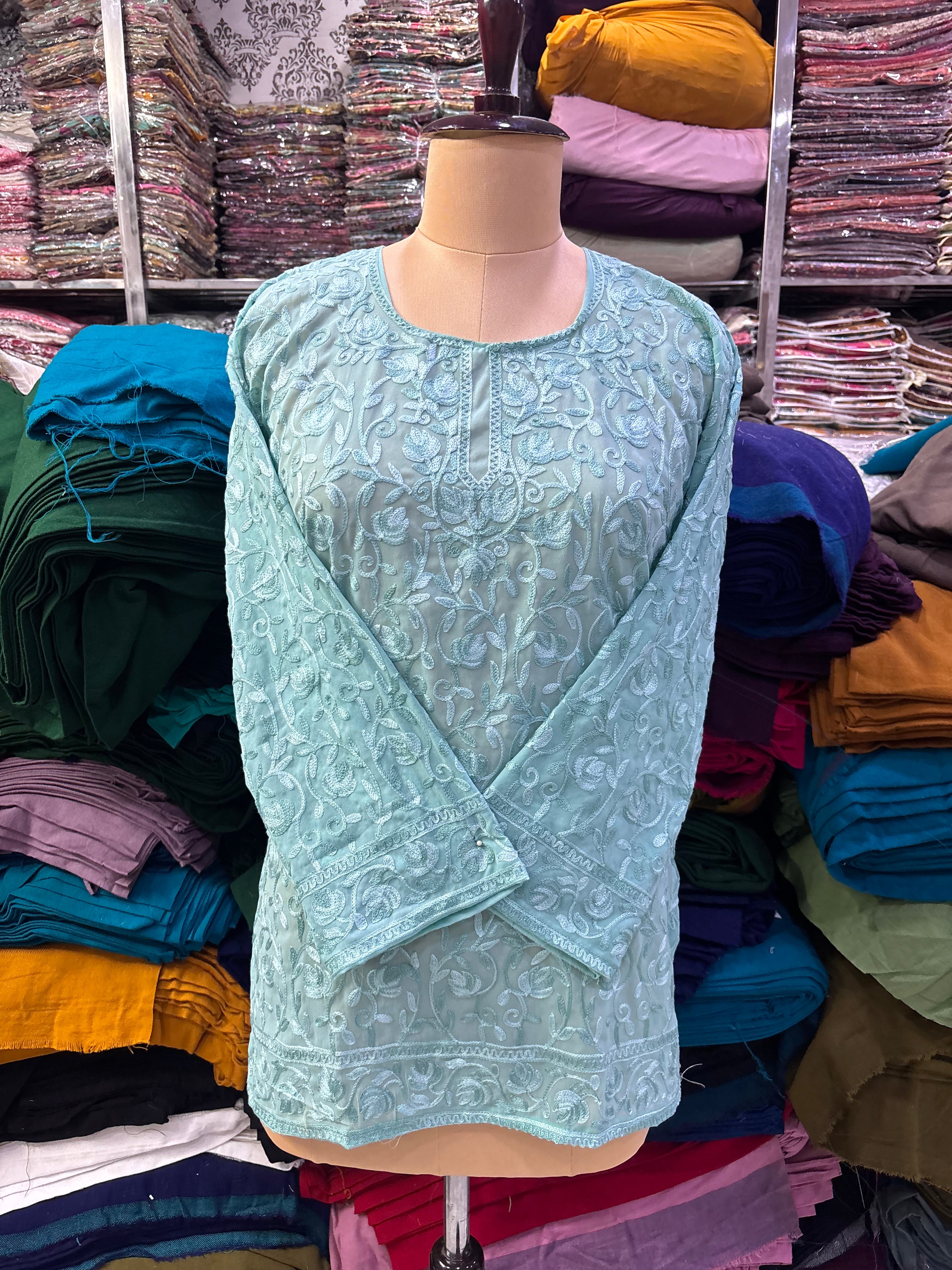 Powder blue Georgette embroidery kurti