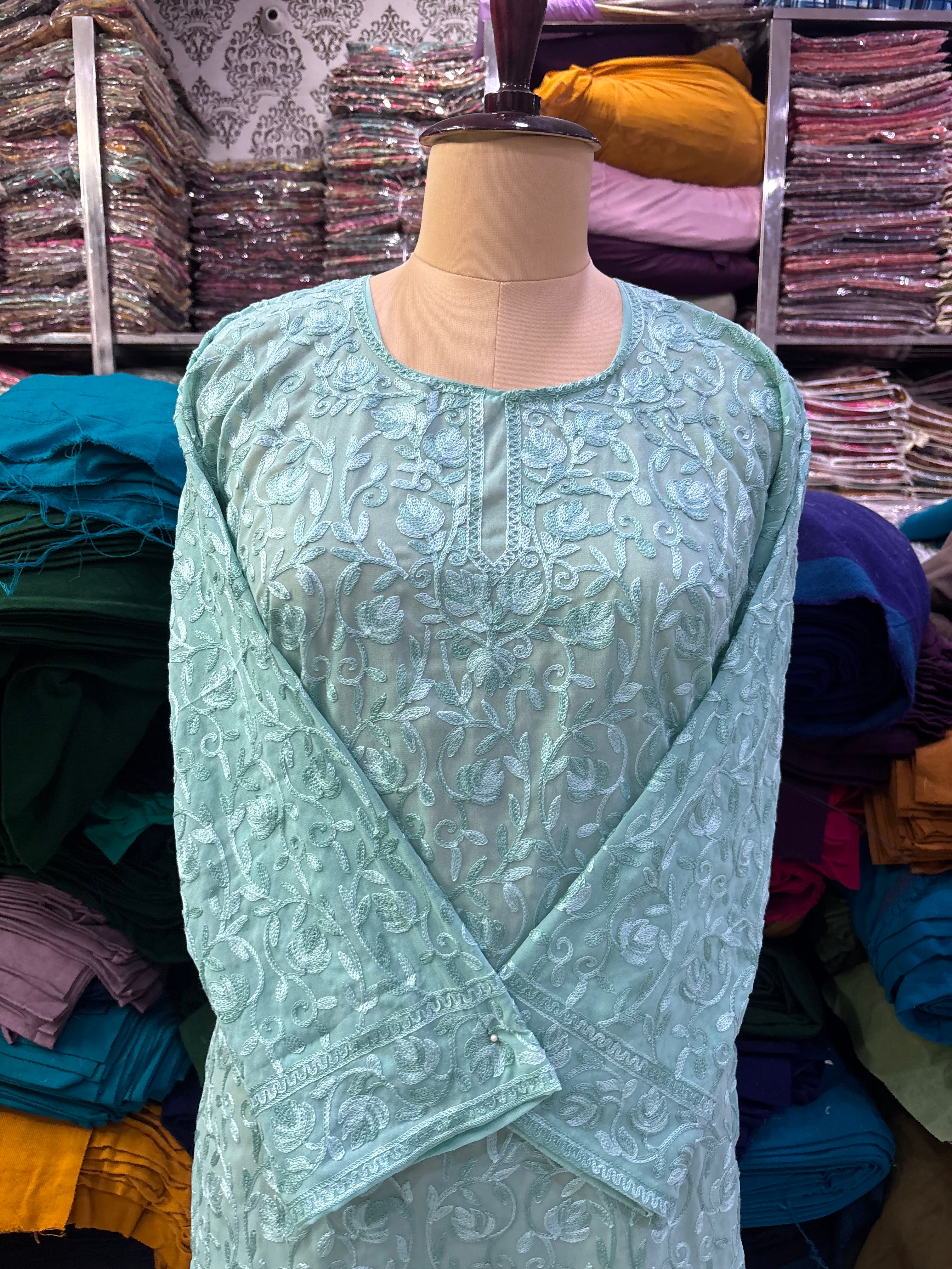 Powder blue Georgette embroidery kurti