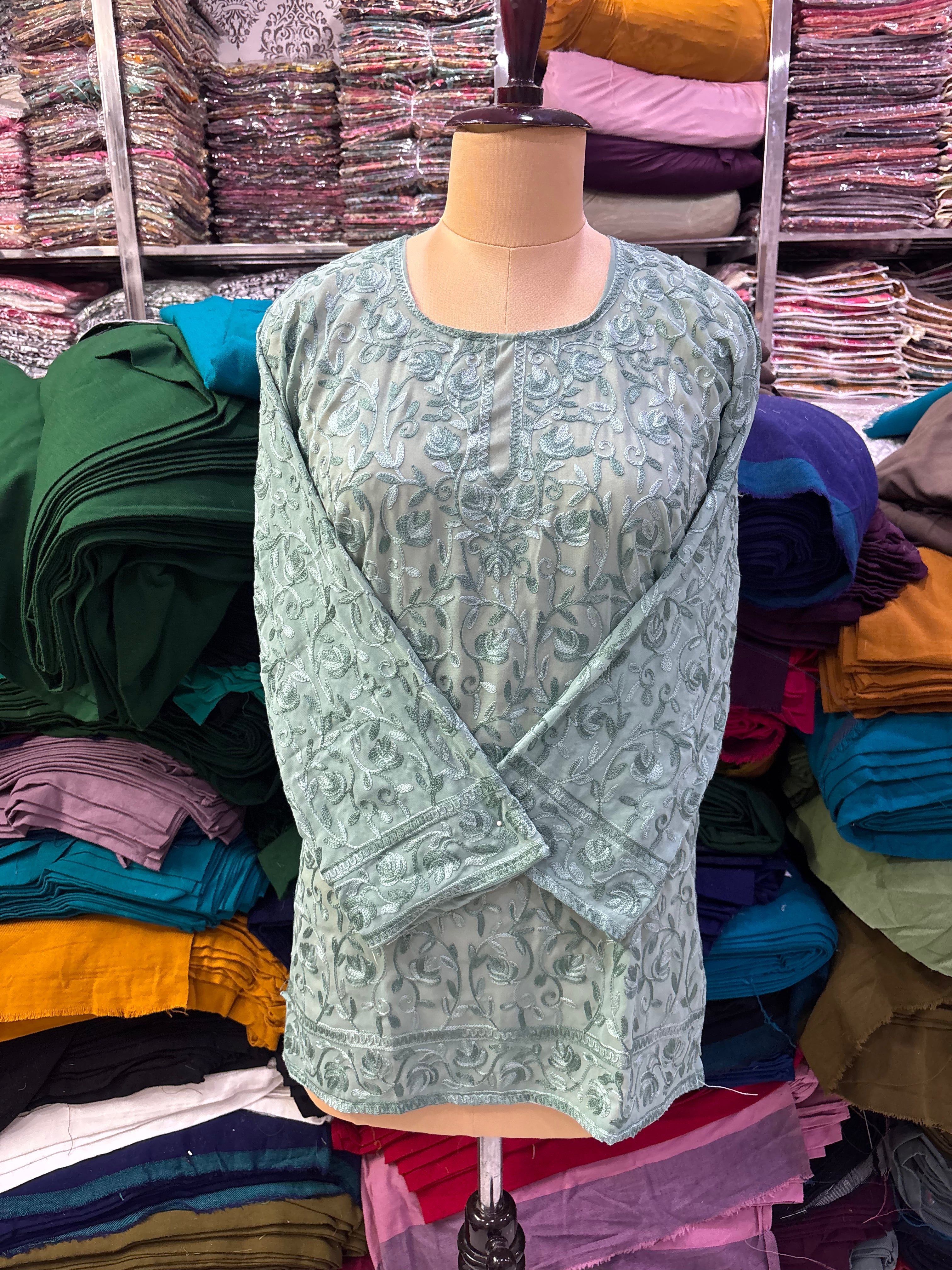 Emerald green georgette embroidery kurti