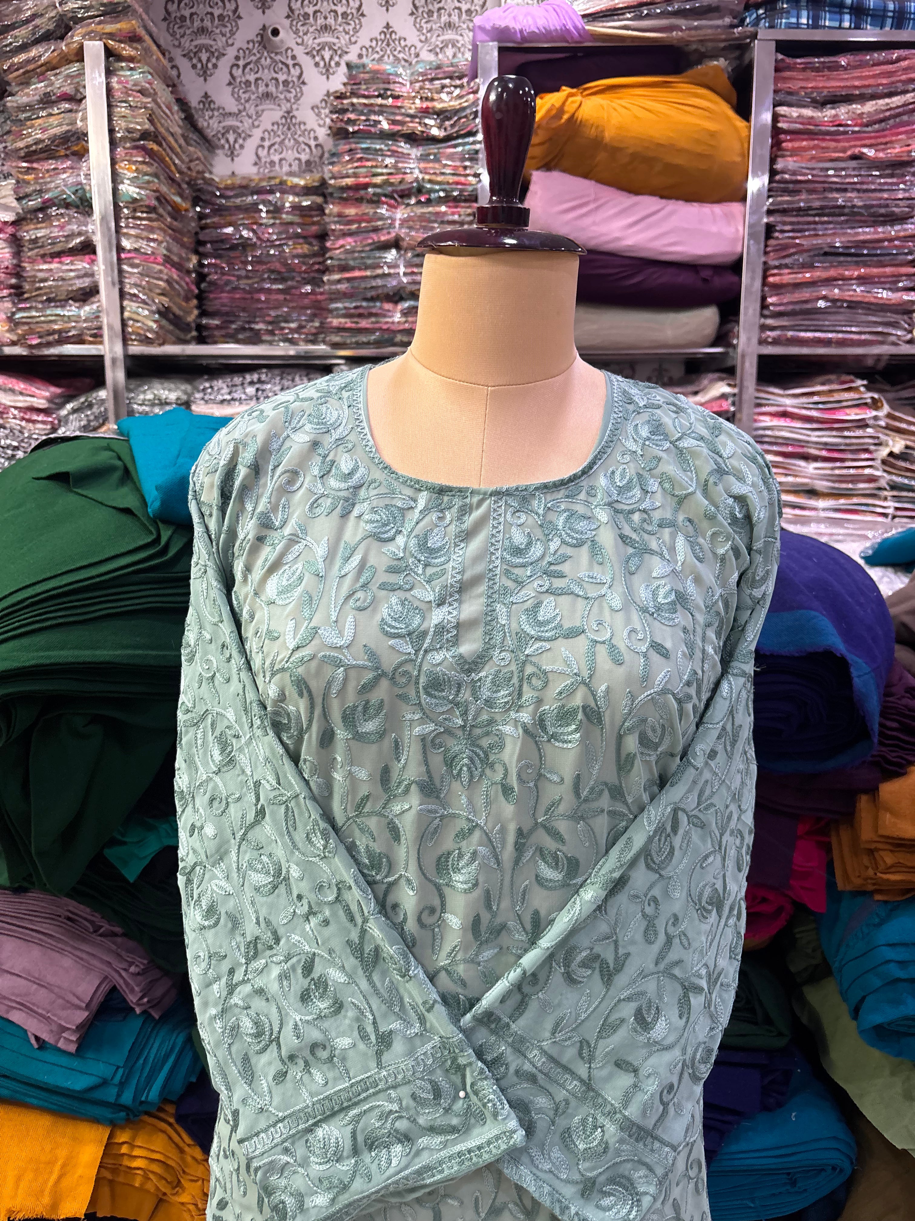 Emerald green georgette embroidery kurti