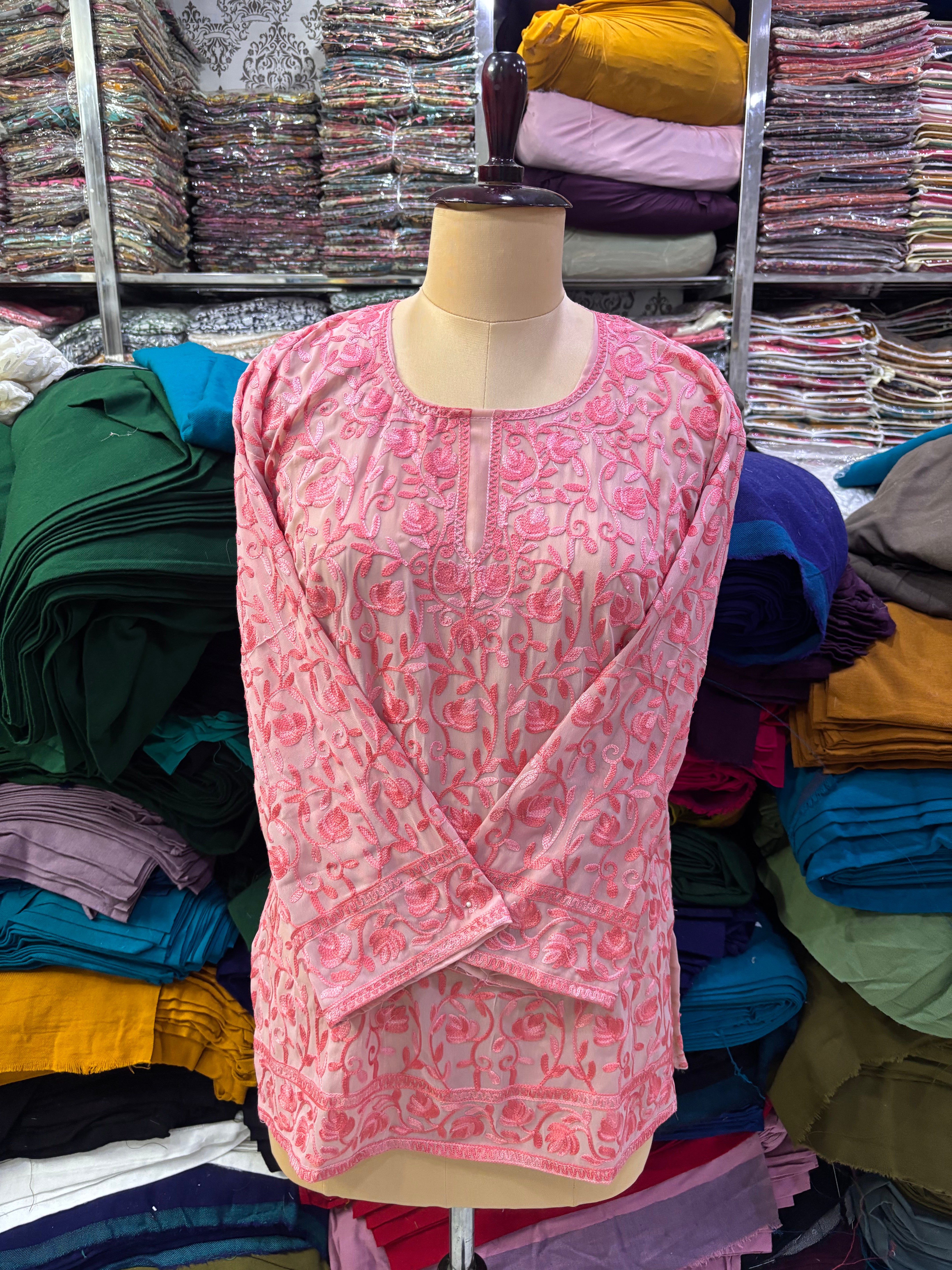 Baby pink georgette embroidery kurti