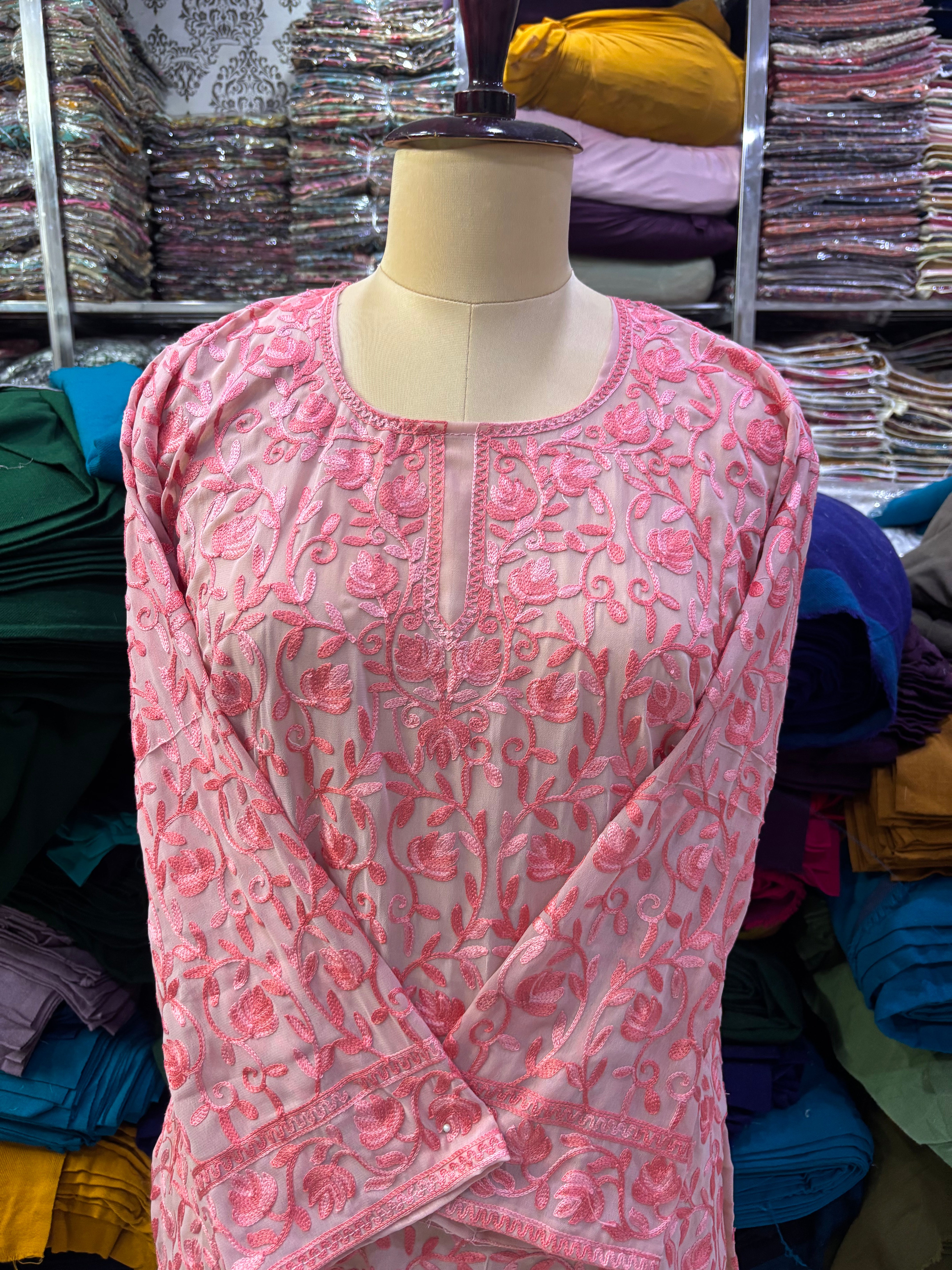 Baby pink georgette embroidery kurti
