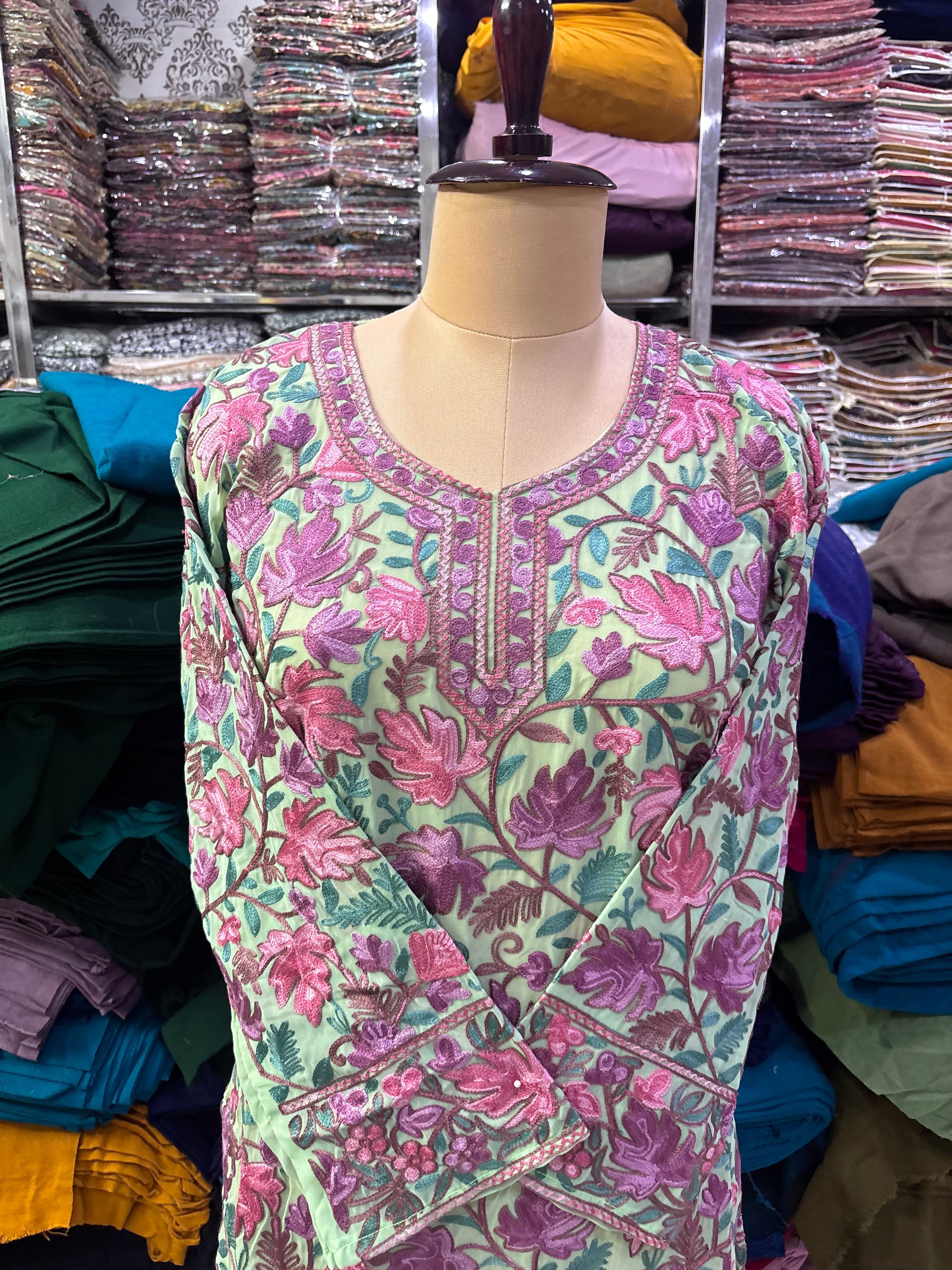 Pista Chinar georgette embroidery kurti
