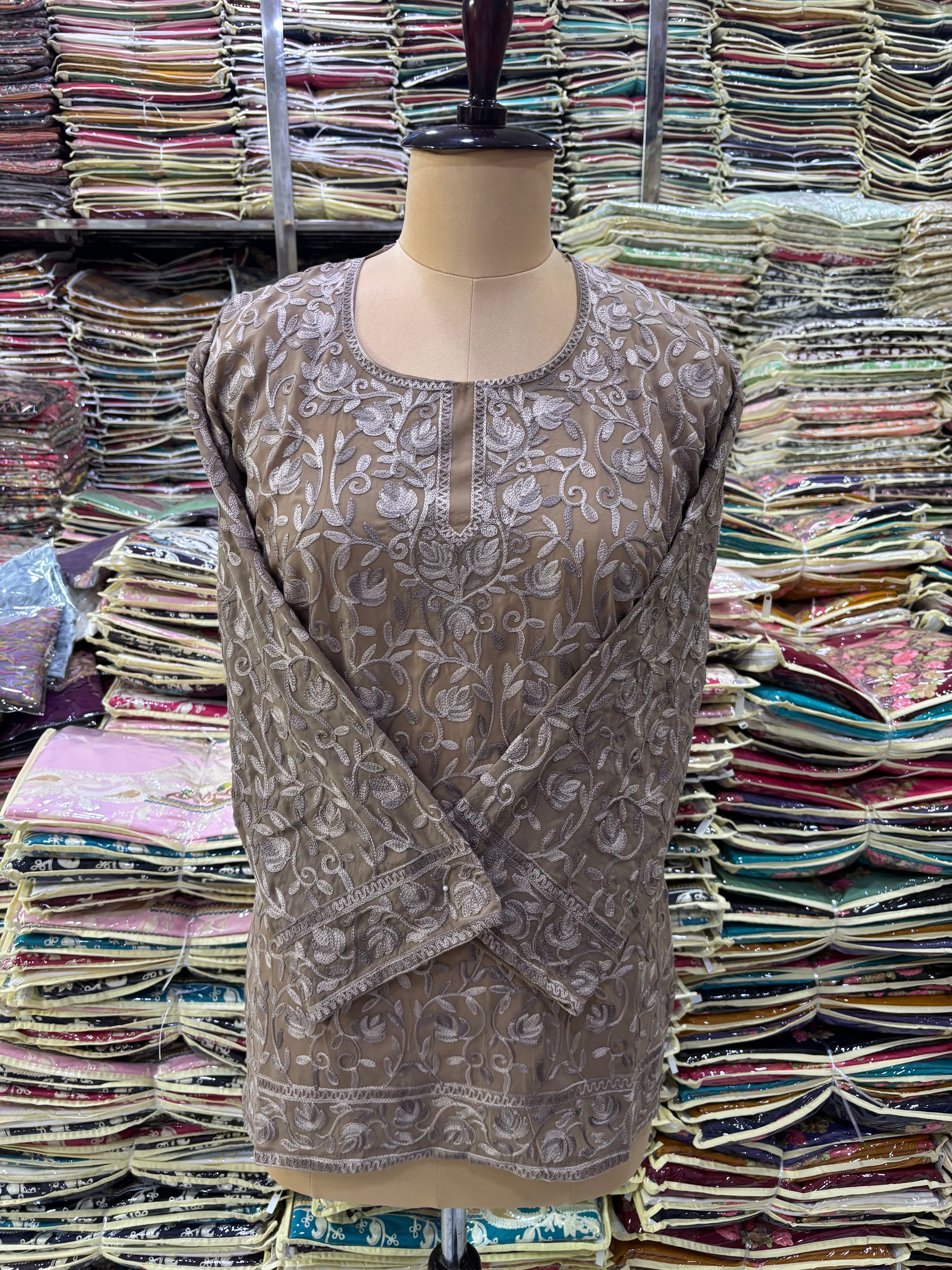 Brown Georgette embroidery kurti
