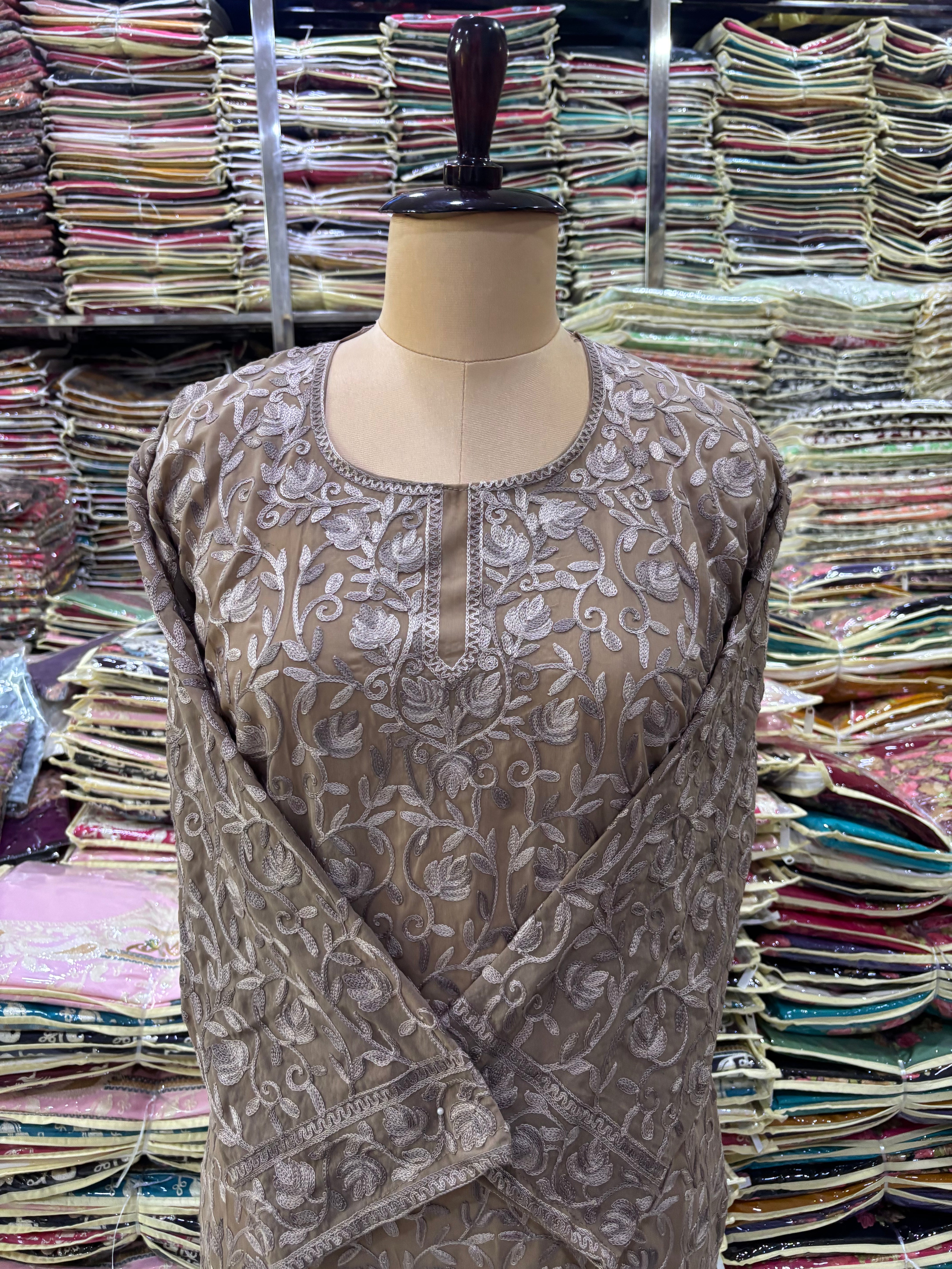 Brown Georgette embroidery kurti