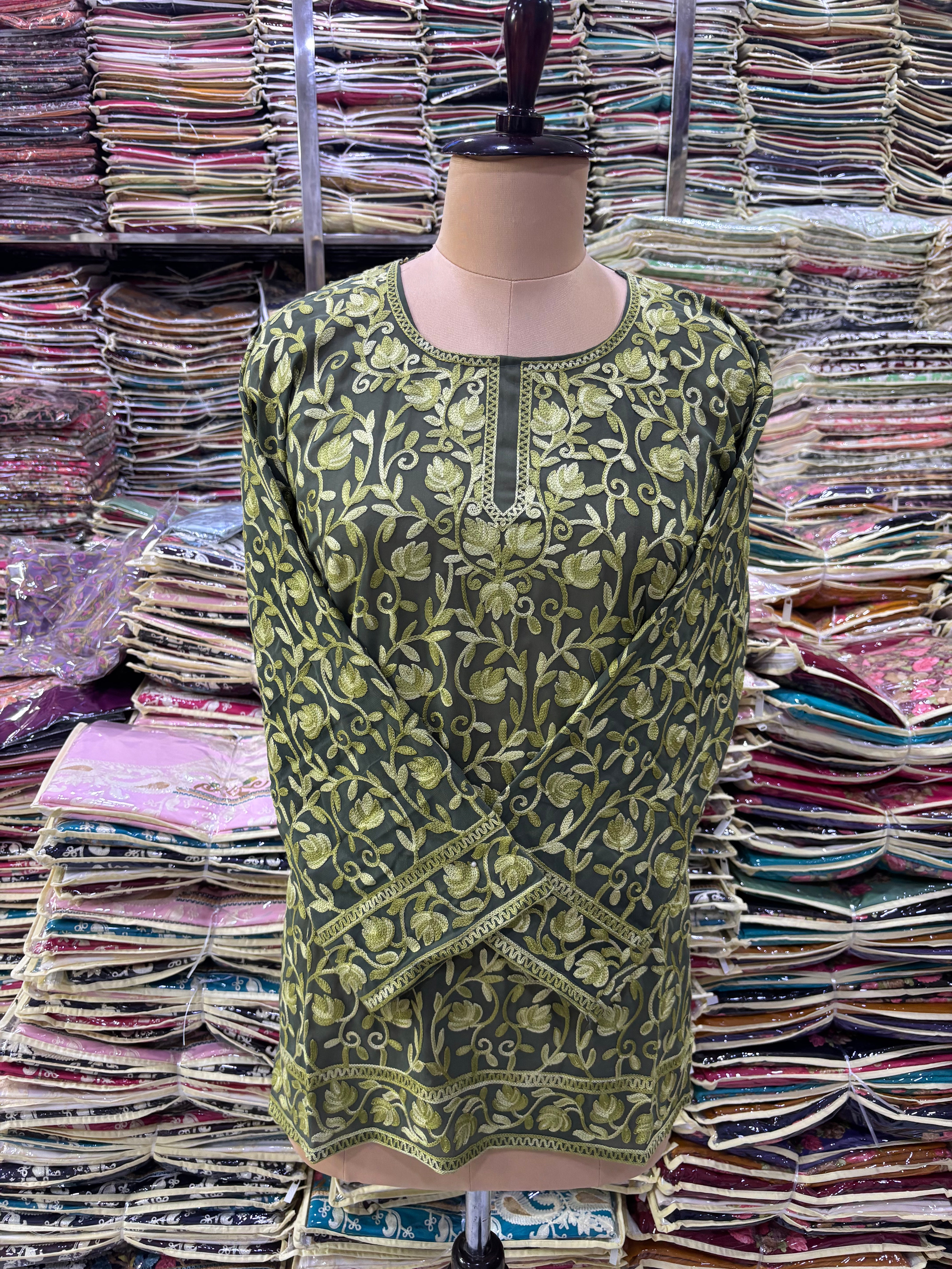 Forest green Georgette embroidery kurti