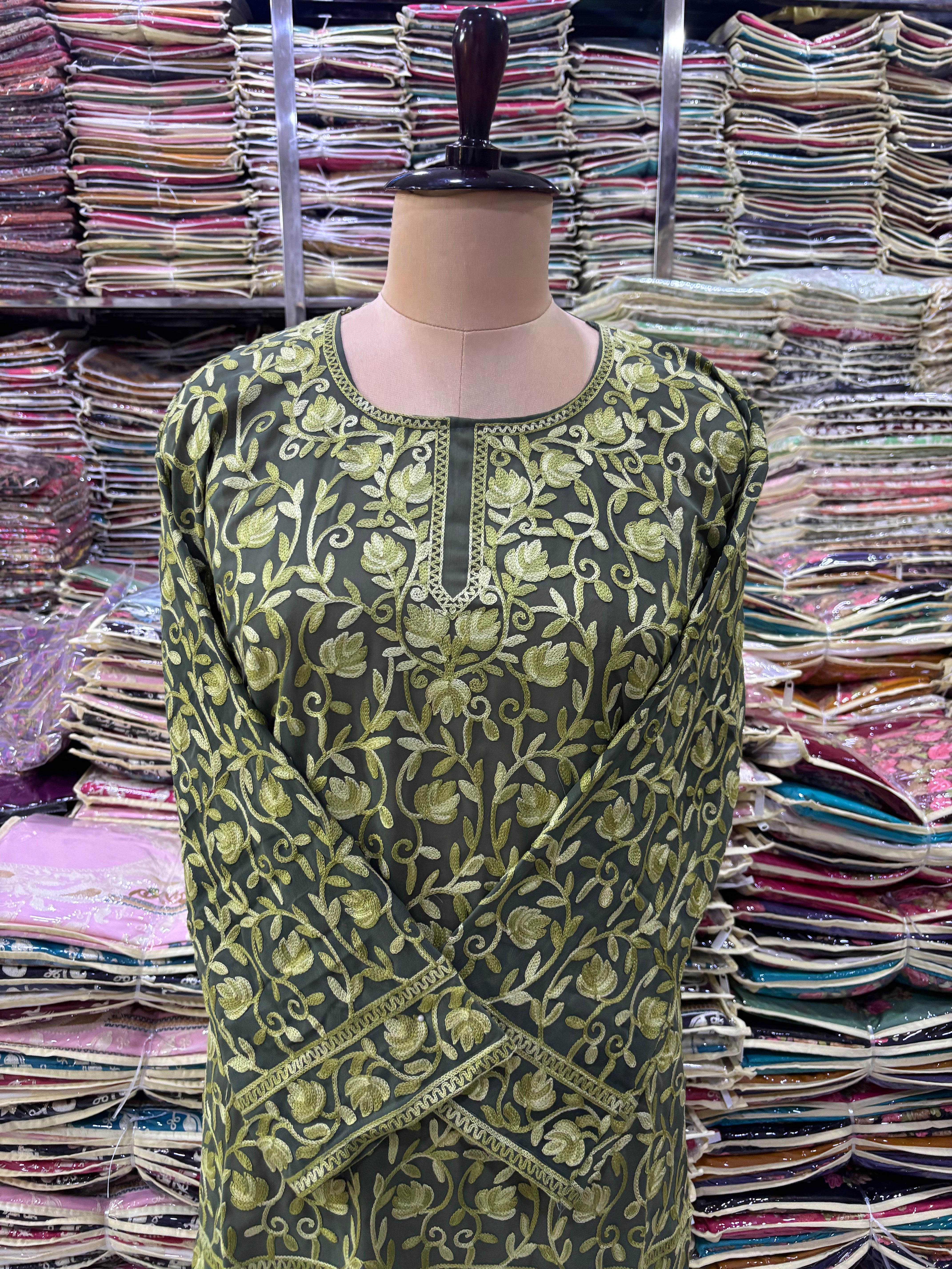 Forest green Georgette embroidery kurti
