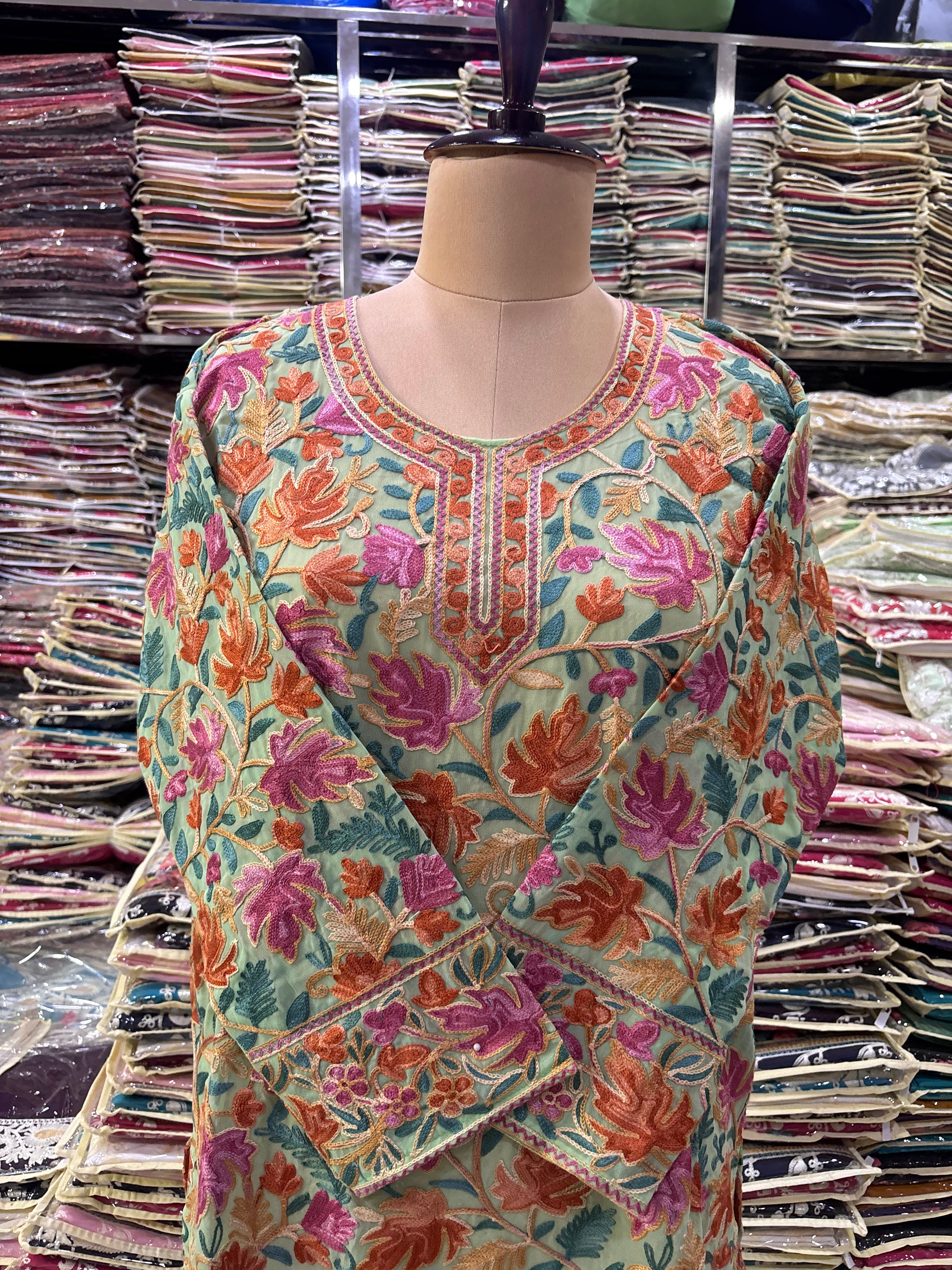 Pista Chinar georgette embroidery kurti