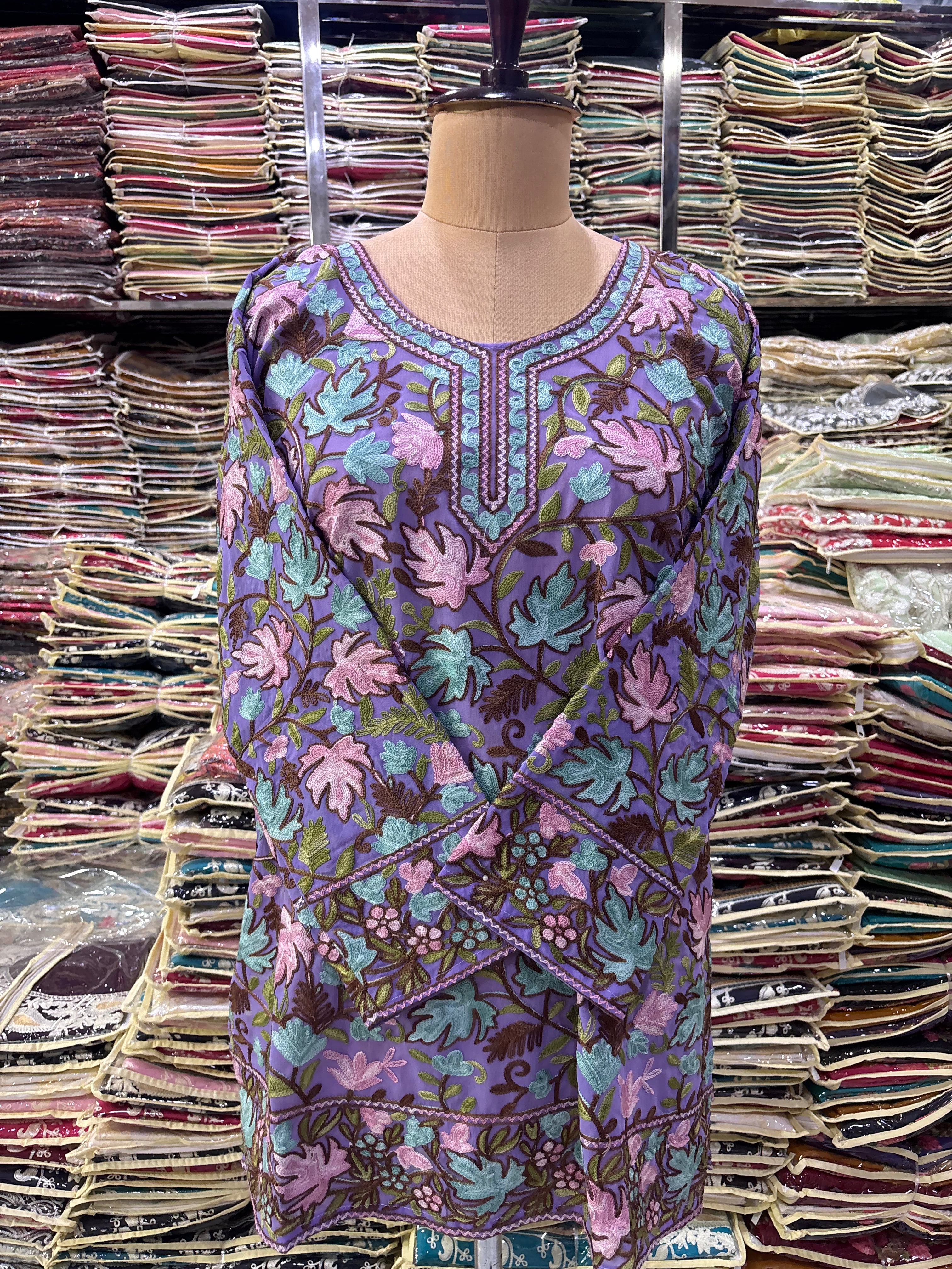 Lilac Chinar georgette embroidery kurti