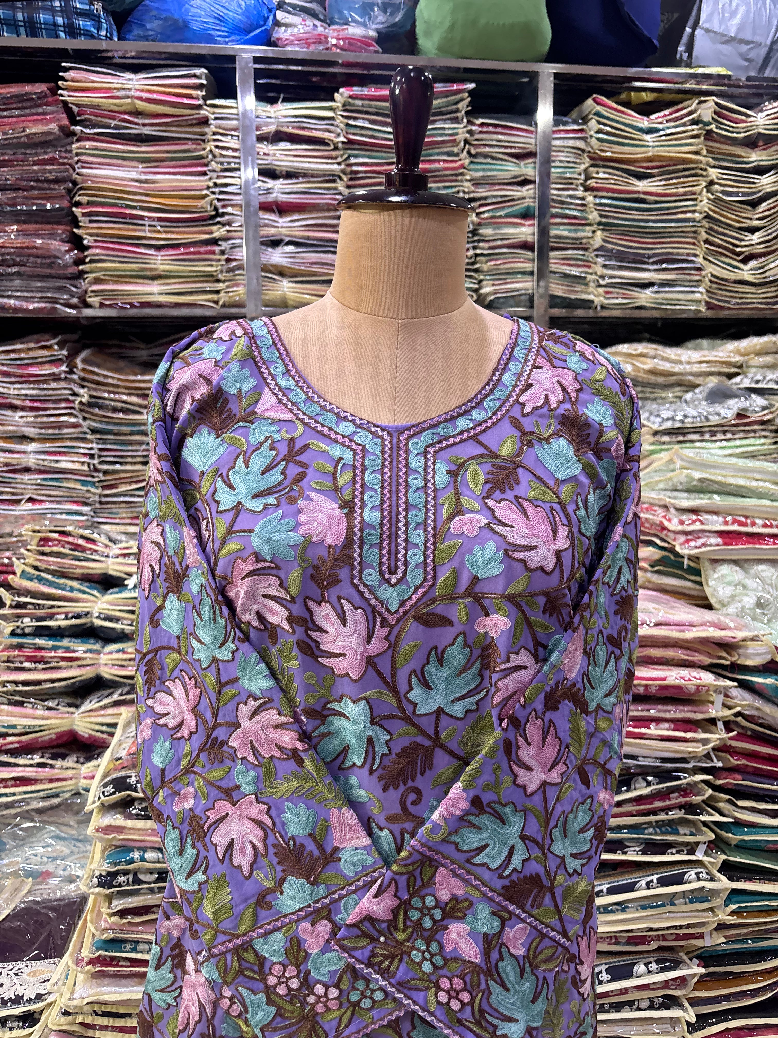Lilac Chinar georgette embroidery kurti