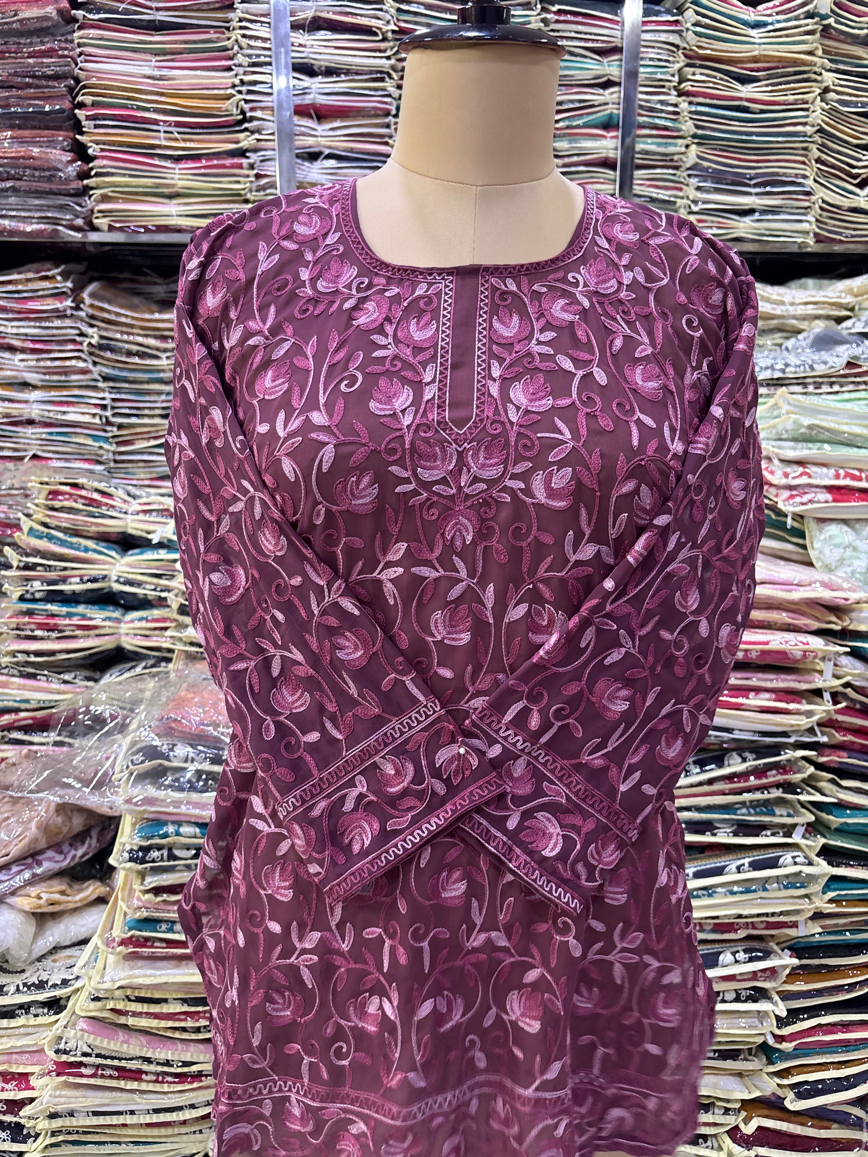 Wine Georgette embroidery kurti