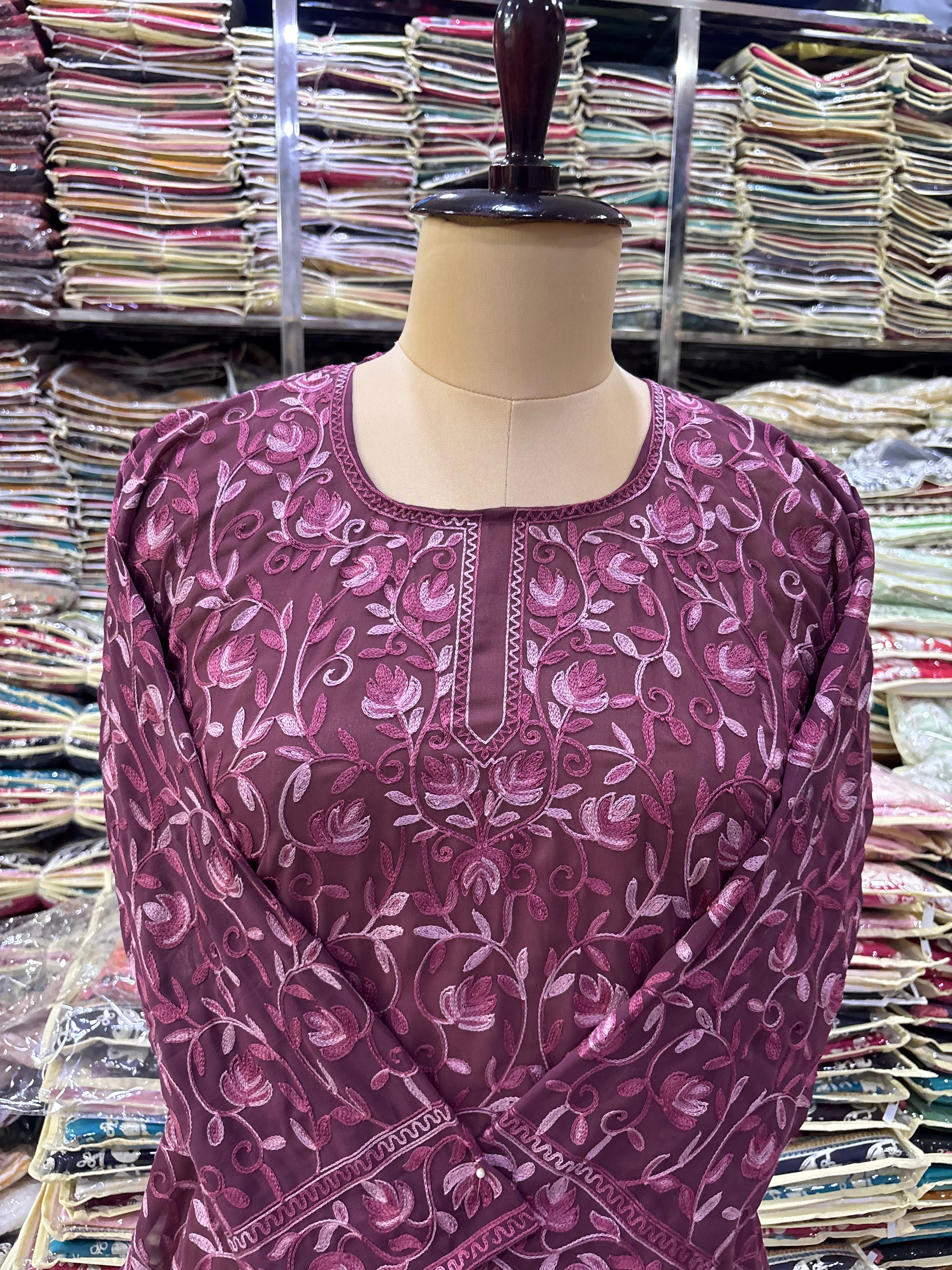 Wine Georgette embroidery kurti