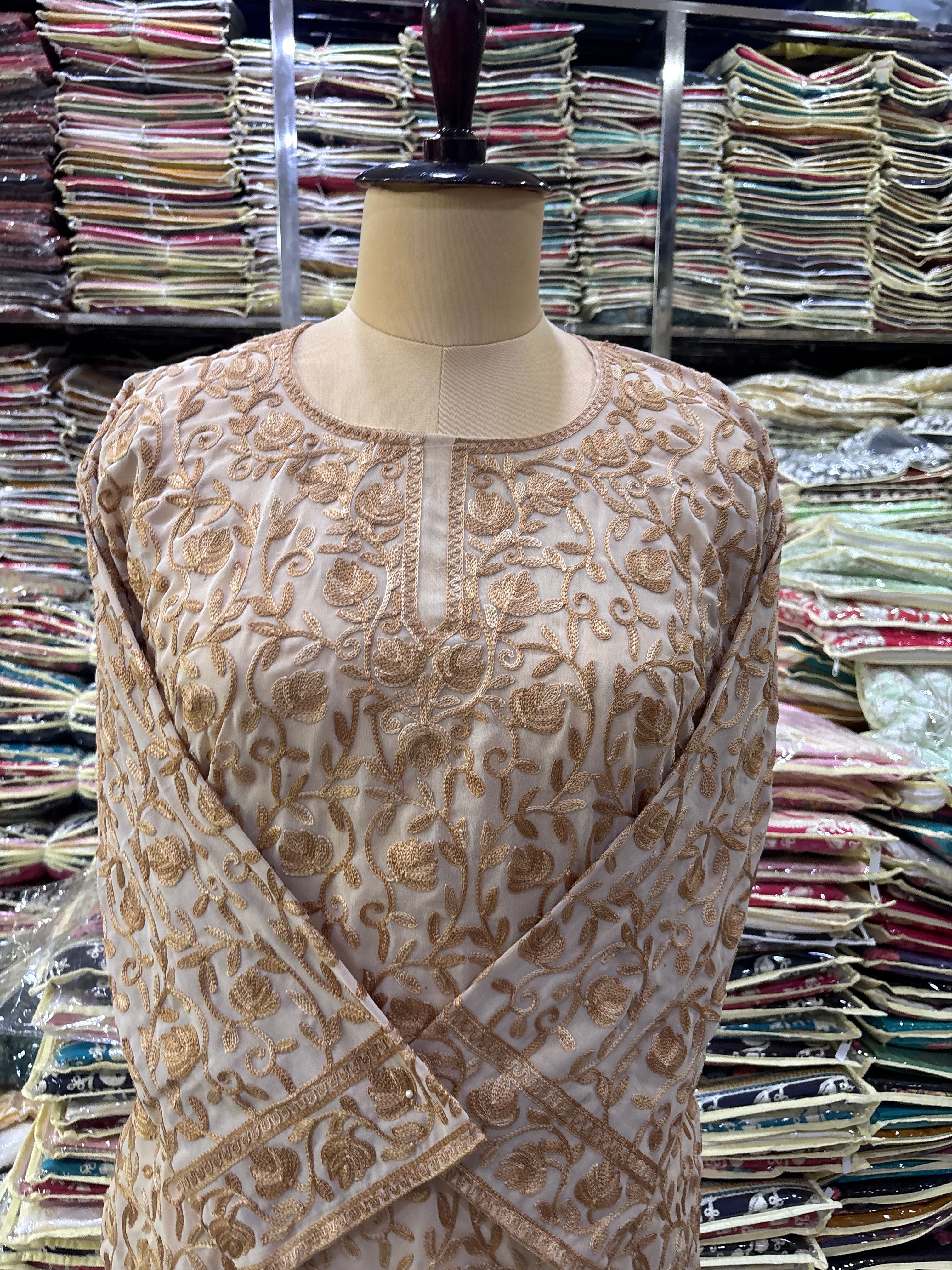 Beige Georgette embroidery kurti
