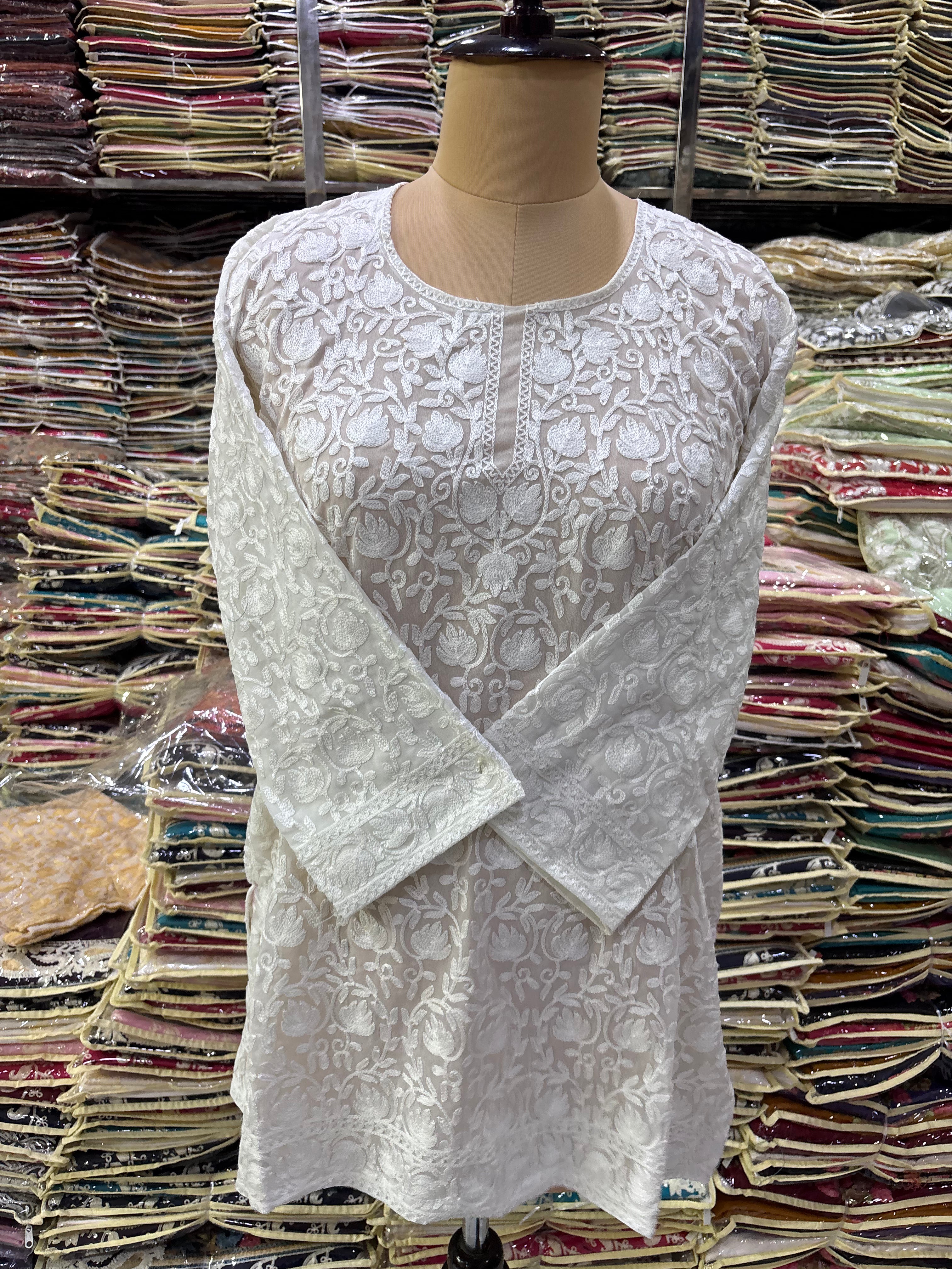 Cream Georgette embroidery kurti