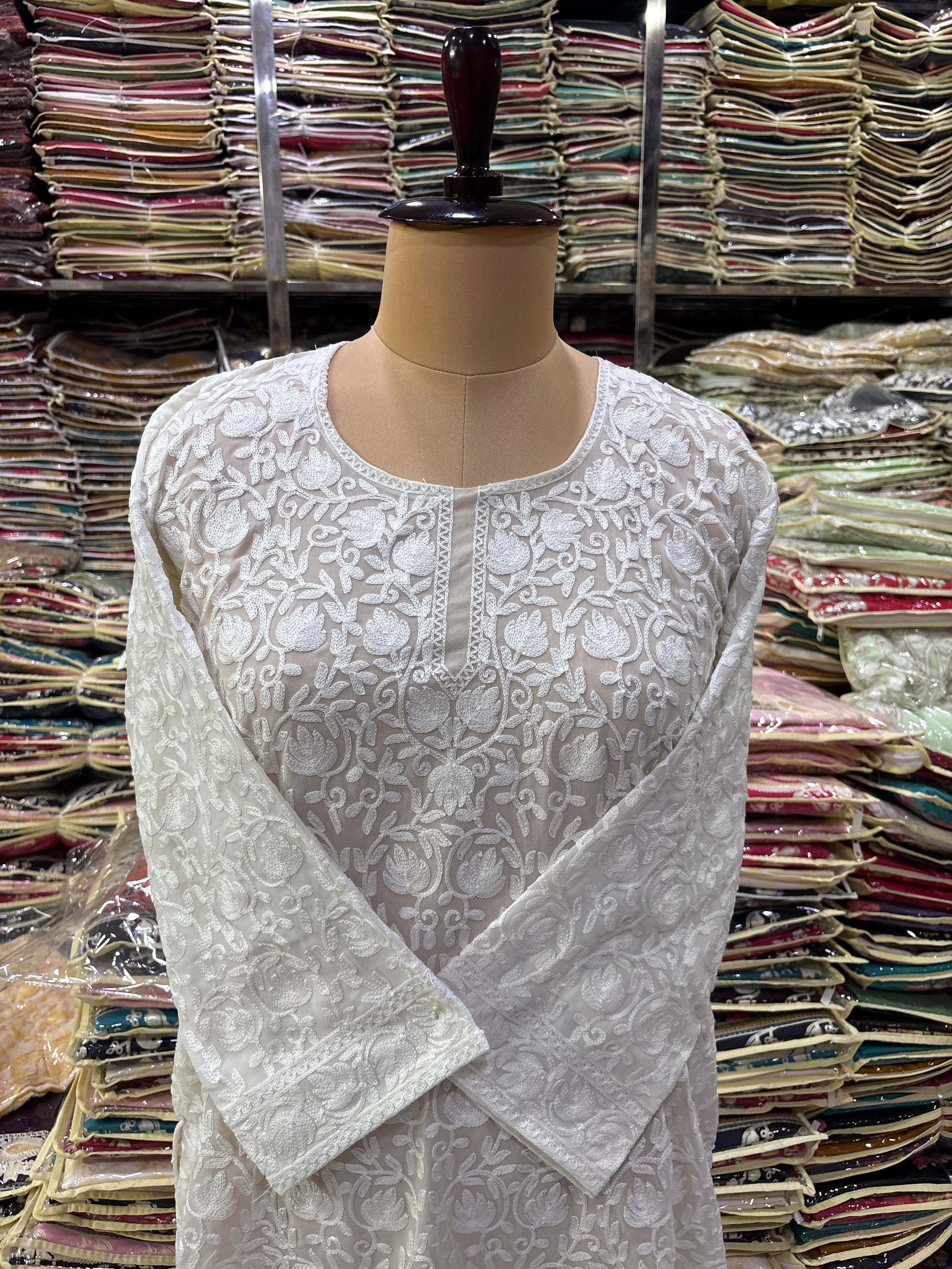 Cream Georgette embroidery kurti