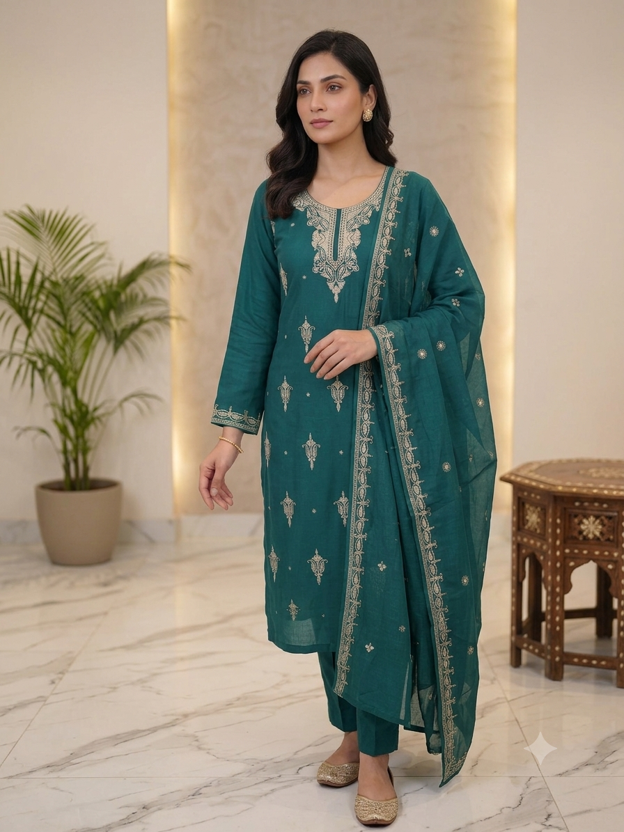 Pure crape suit with chiffon duppata with zari work