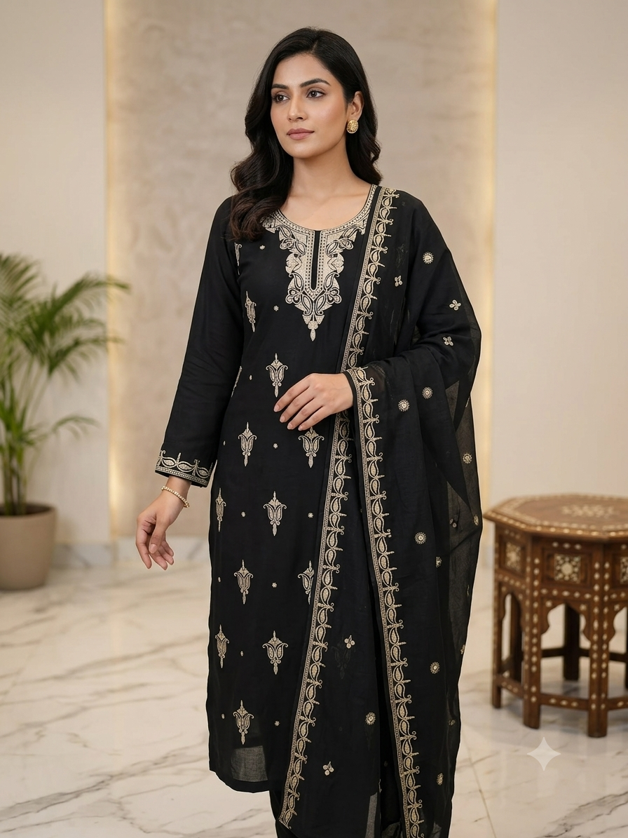Pure crape suit with chiffon duppata with zari work