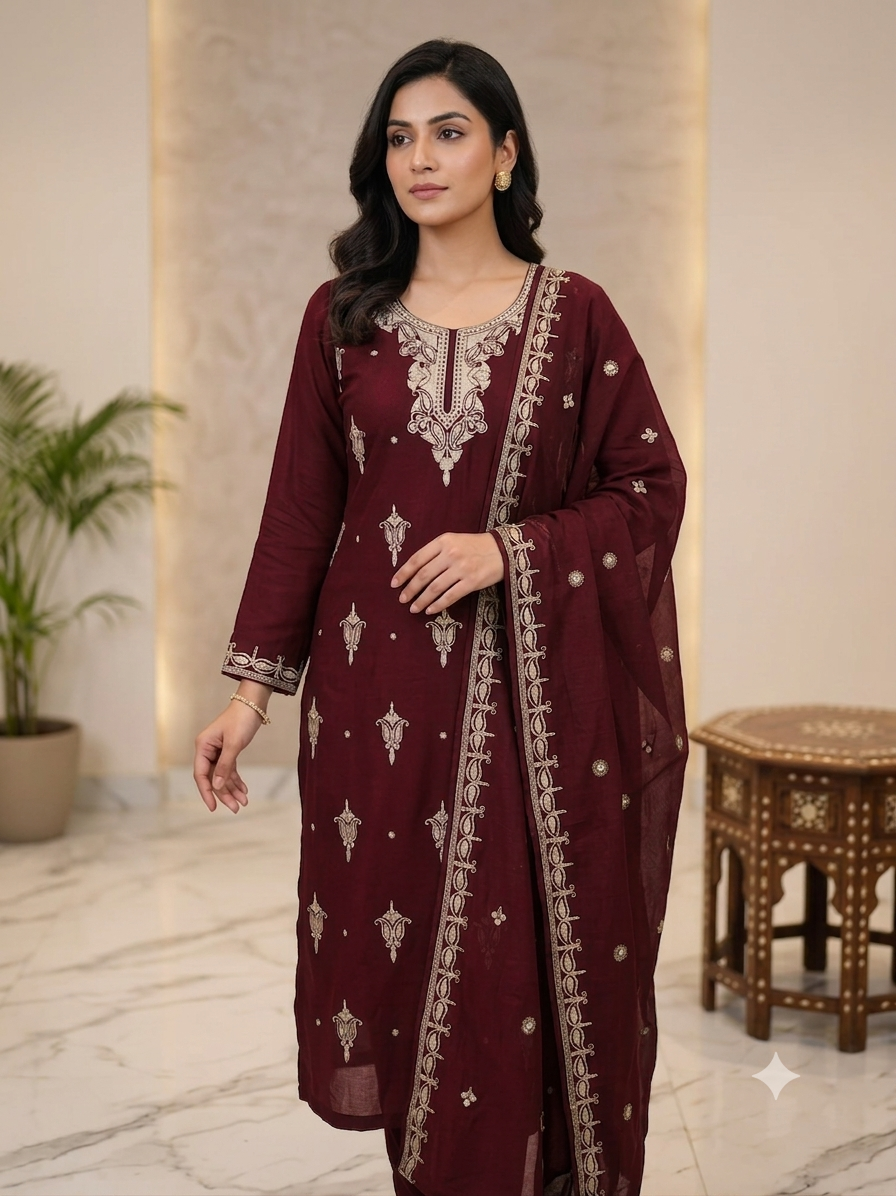 Pure crape suit with chiffon duppata with zari work