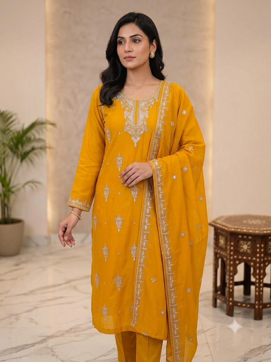 Pure crape suit with chiffon duppata with zari work