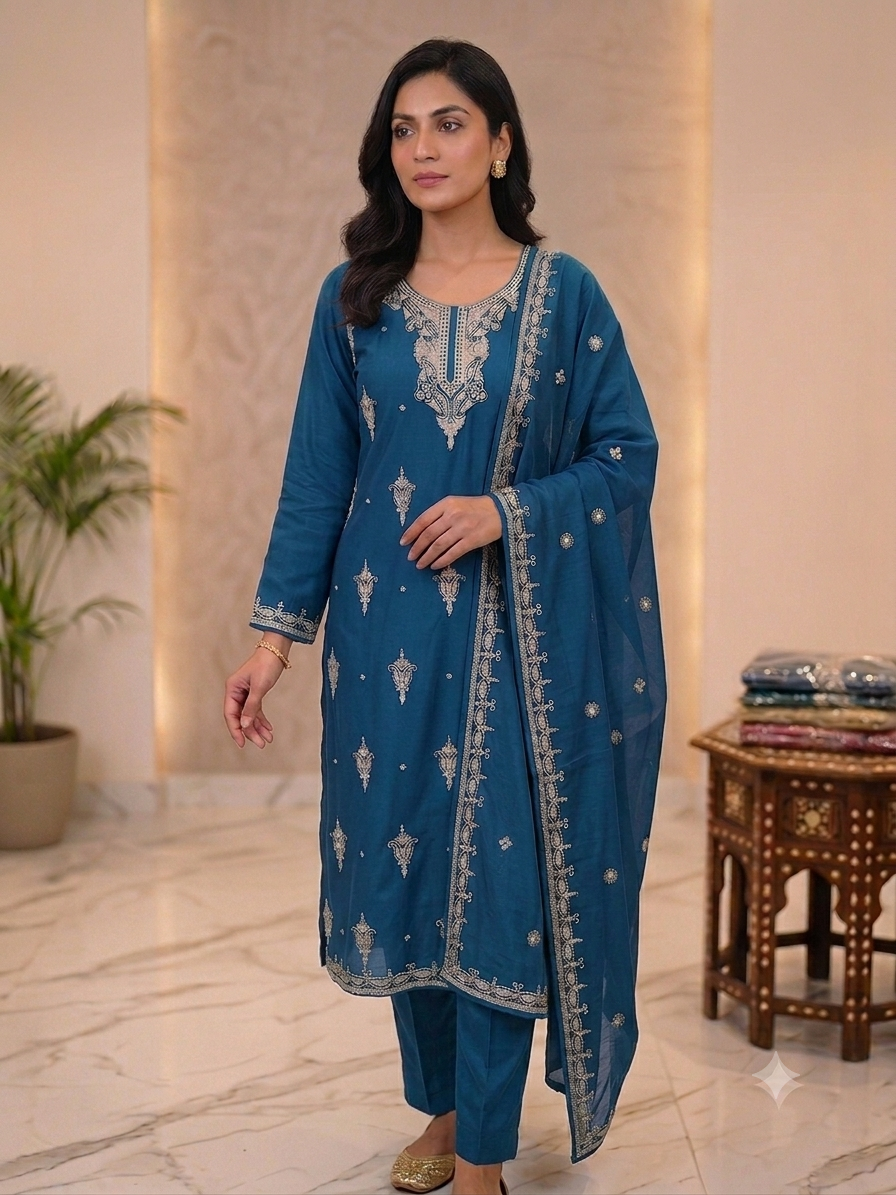 Pure crape suit with chiffon duppata with zari work