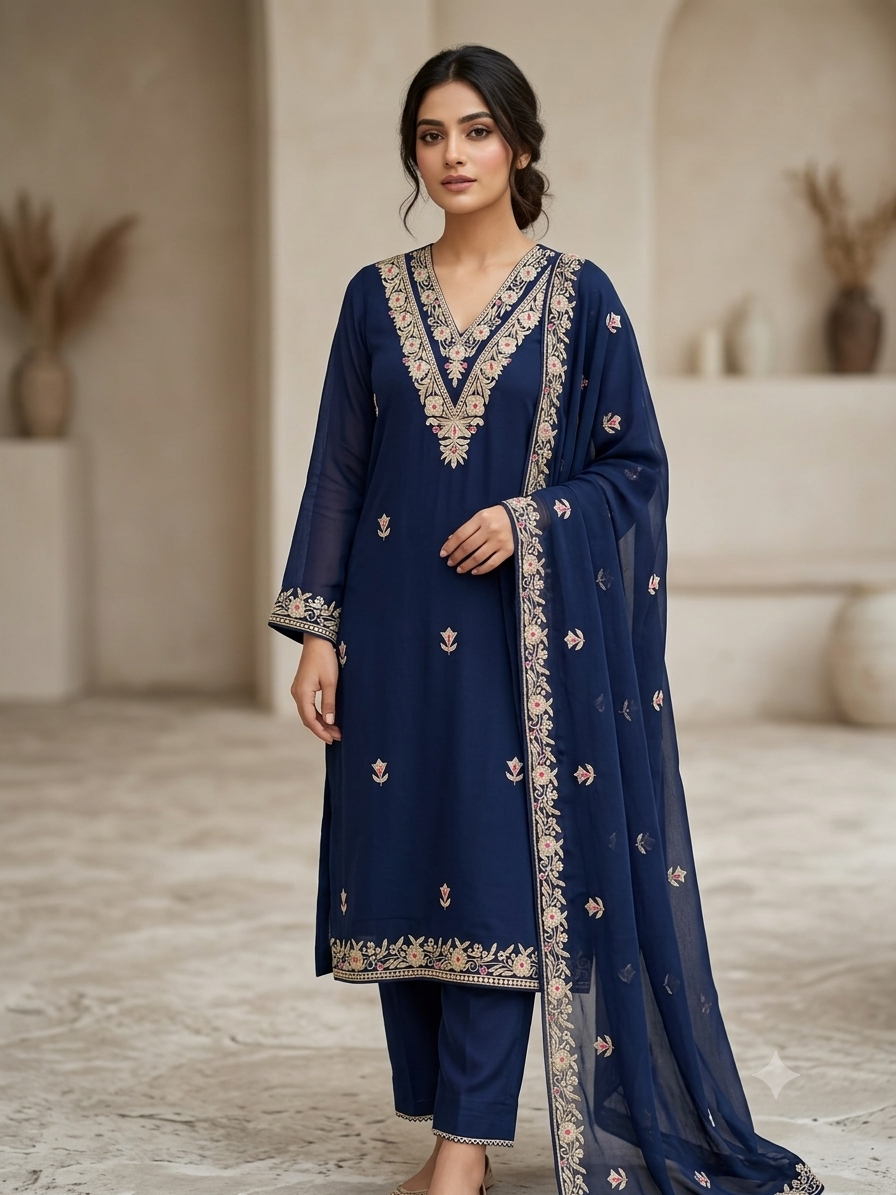 Pure crape suit with chiffon duppata with zari work