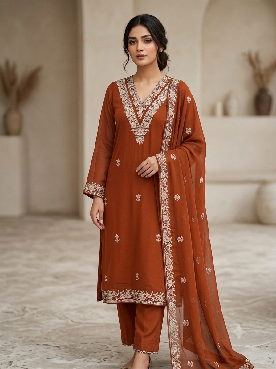 Pure crape suit with chiffon duppata with zari work