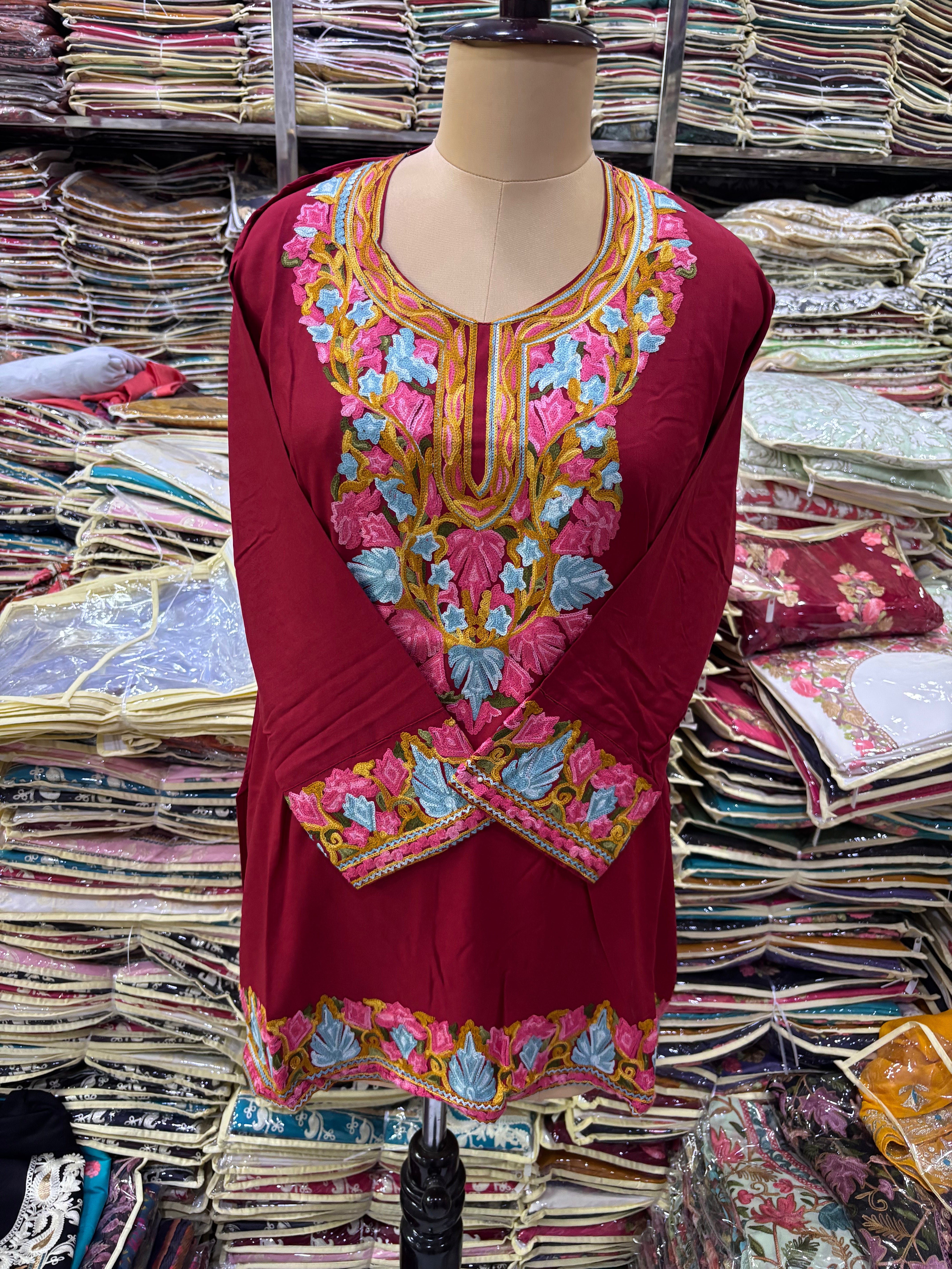 Hot red Viscose cotton kurti with embroidery work Size-40