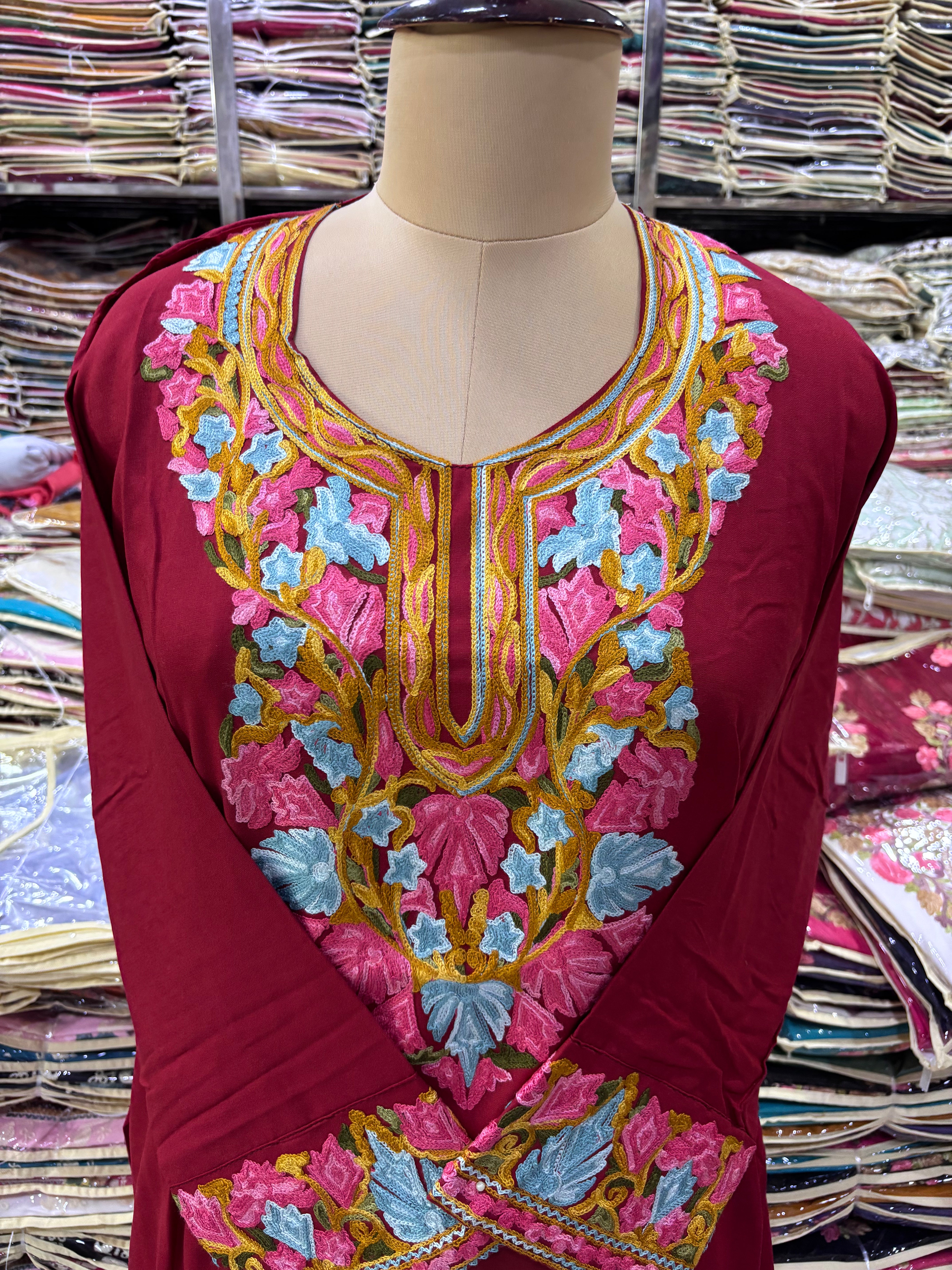 Hot red Viscose cotton kurti with embroidery work Size-40