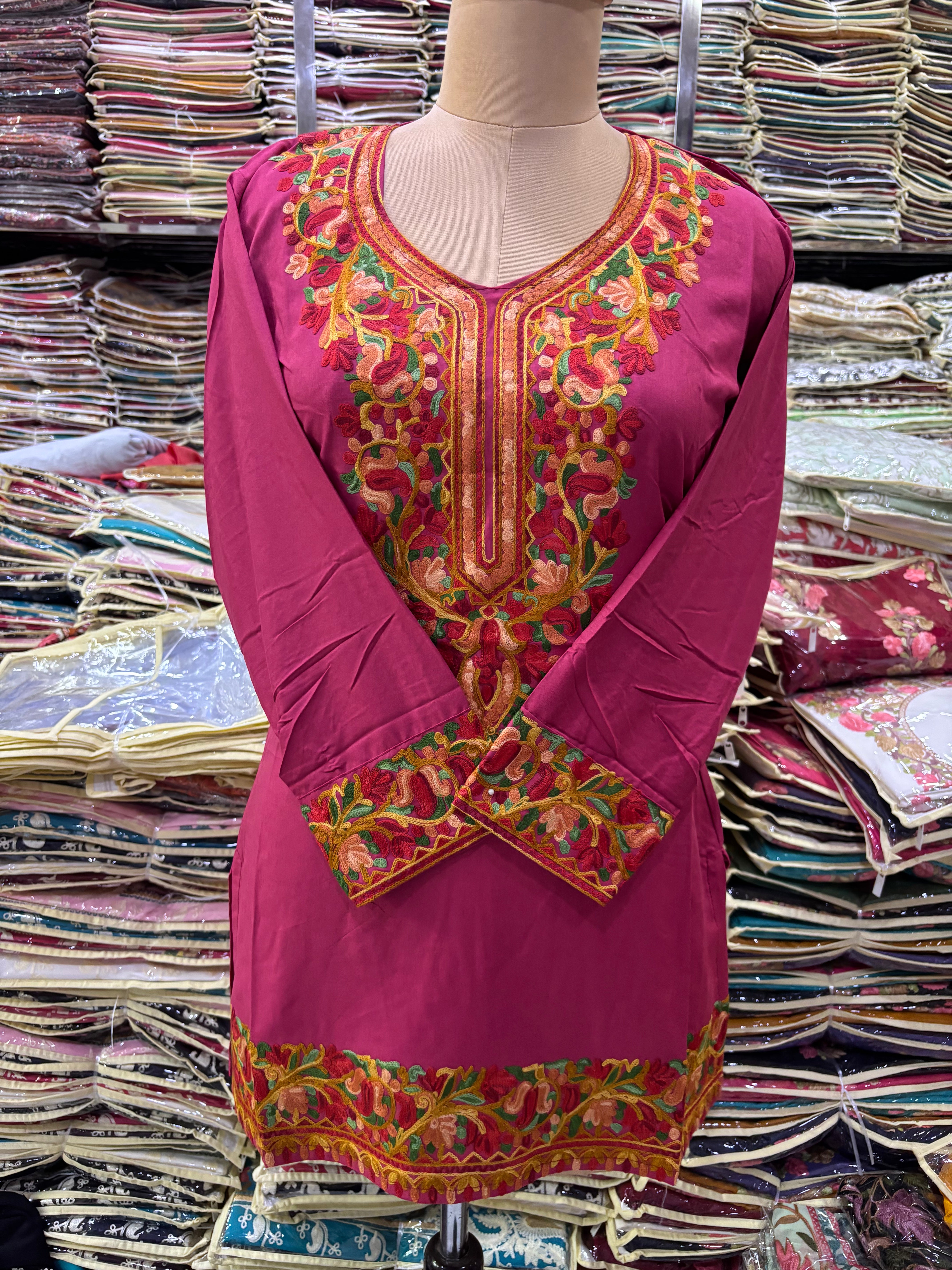 Onion pink Viscose cotton kurti with embroidery work Size-40