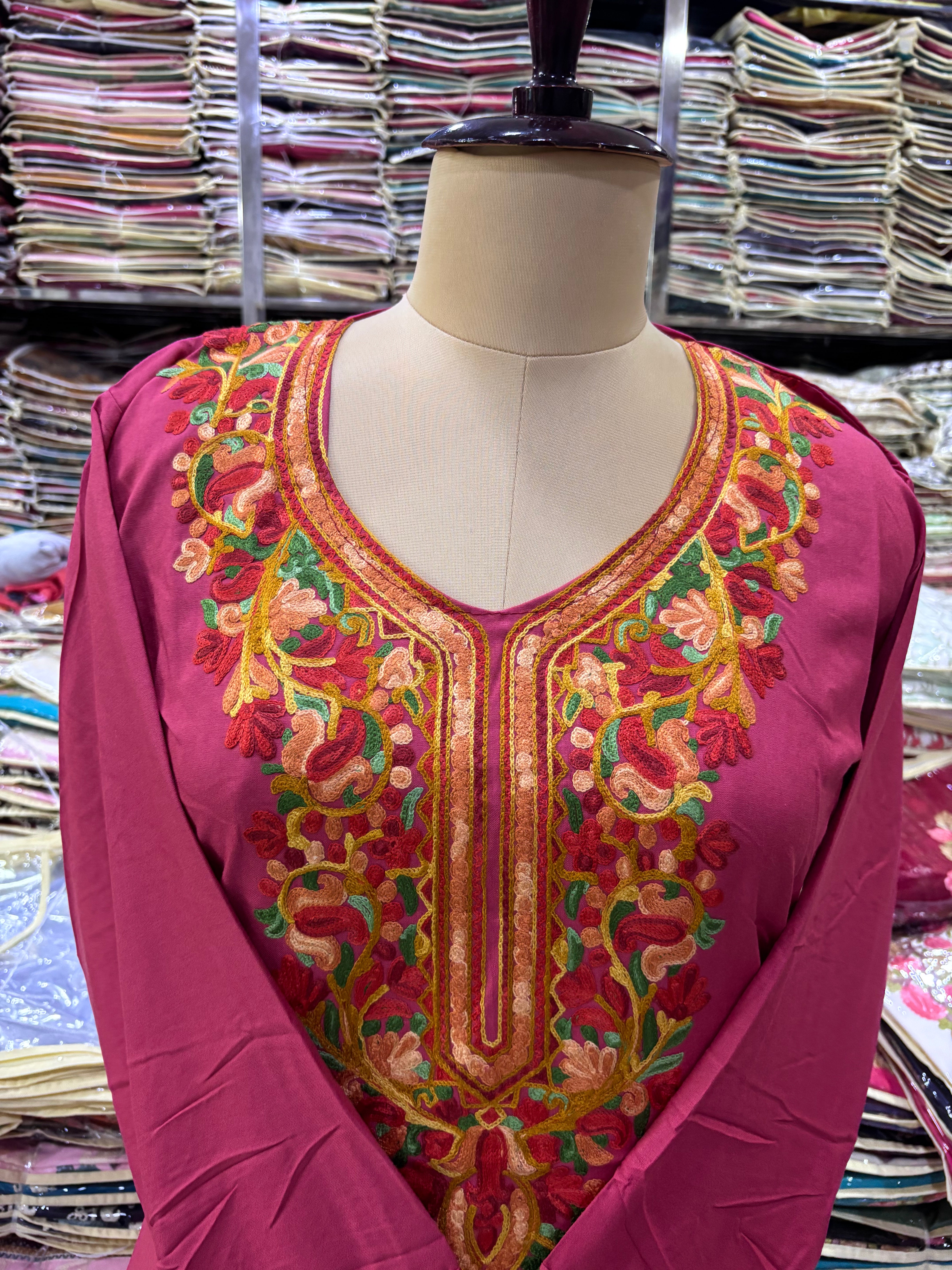 Onion pink Viscose cotton kurti with embroidery work Size-40