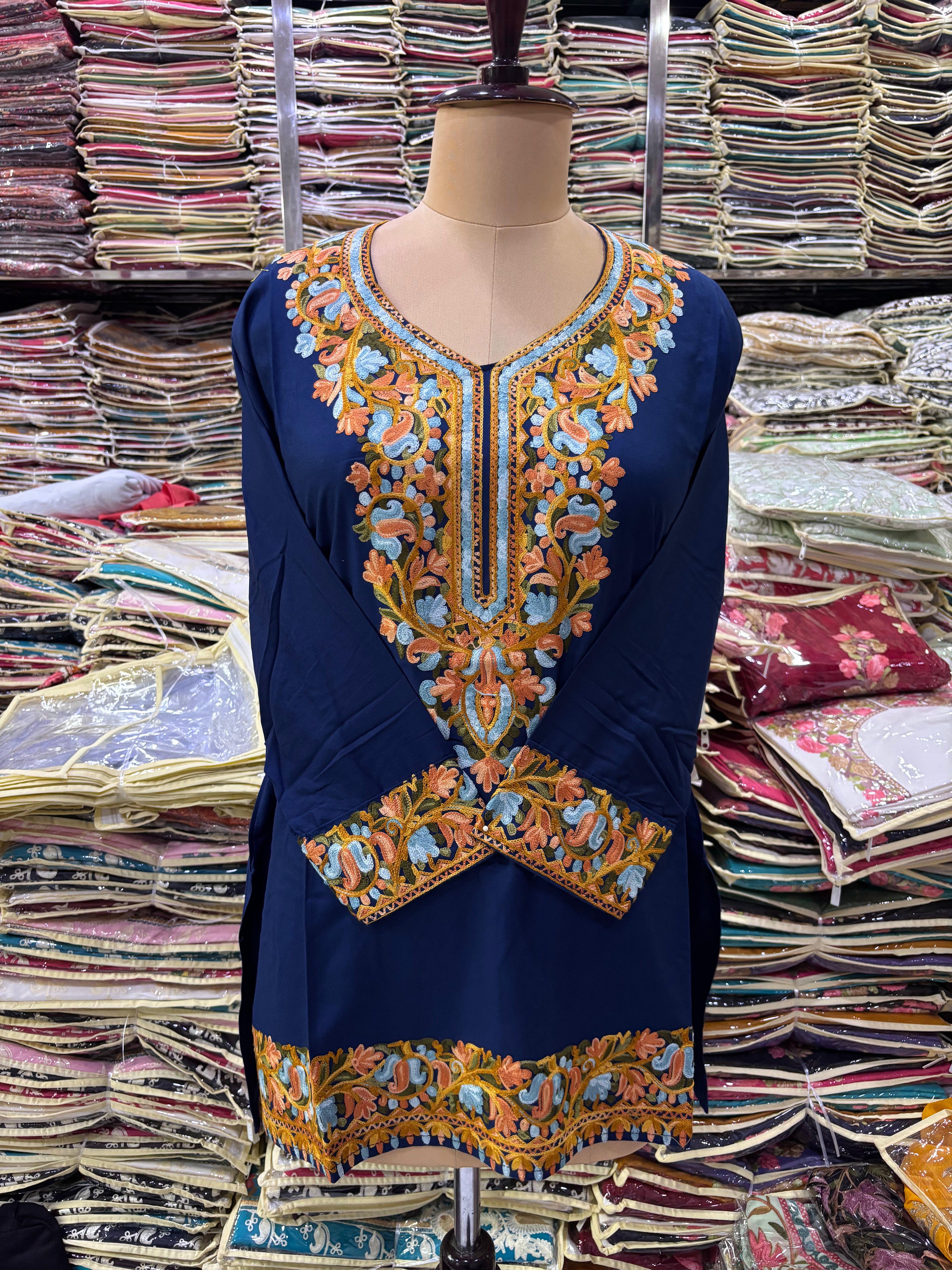 Navy blue Viscose cotton kurti with embroidery work Size-40