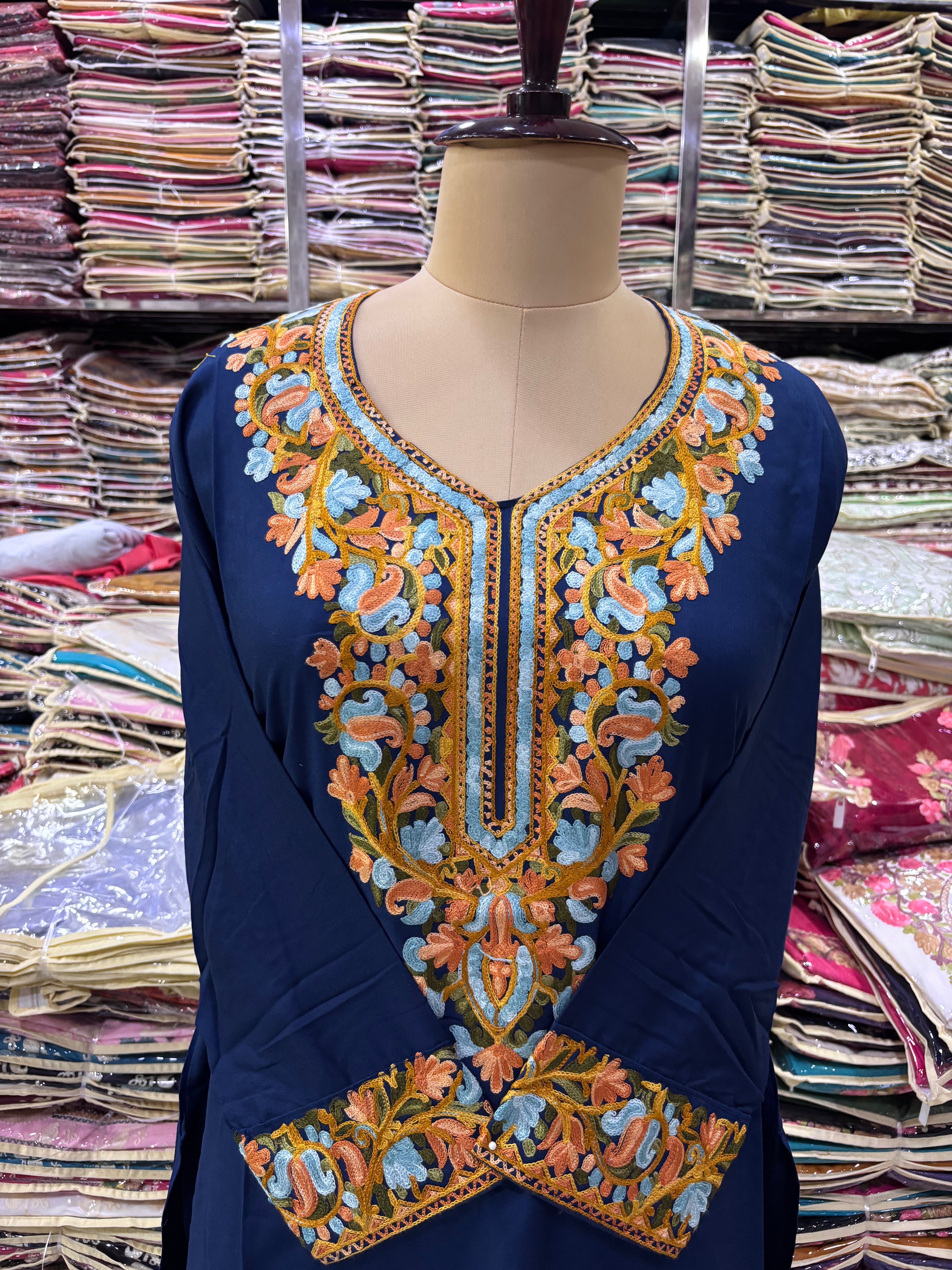 Navy blue Viscose cotton kurti with embroidery work Size-40