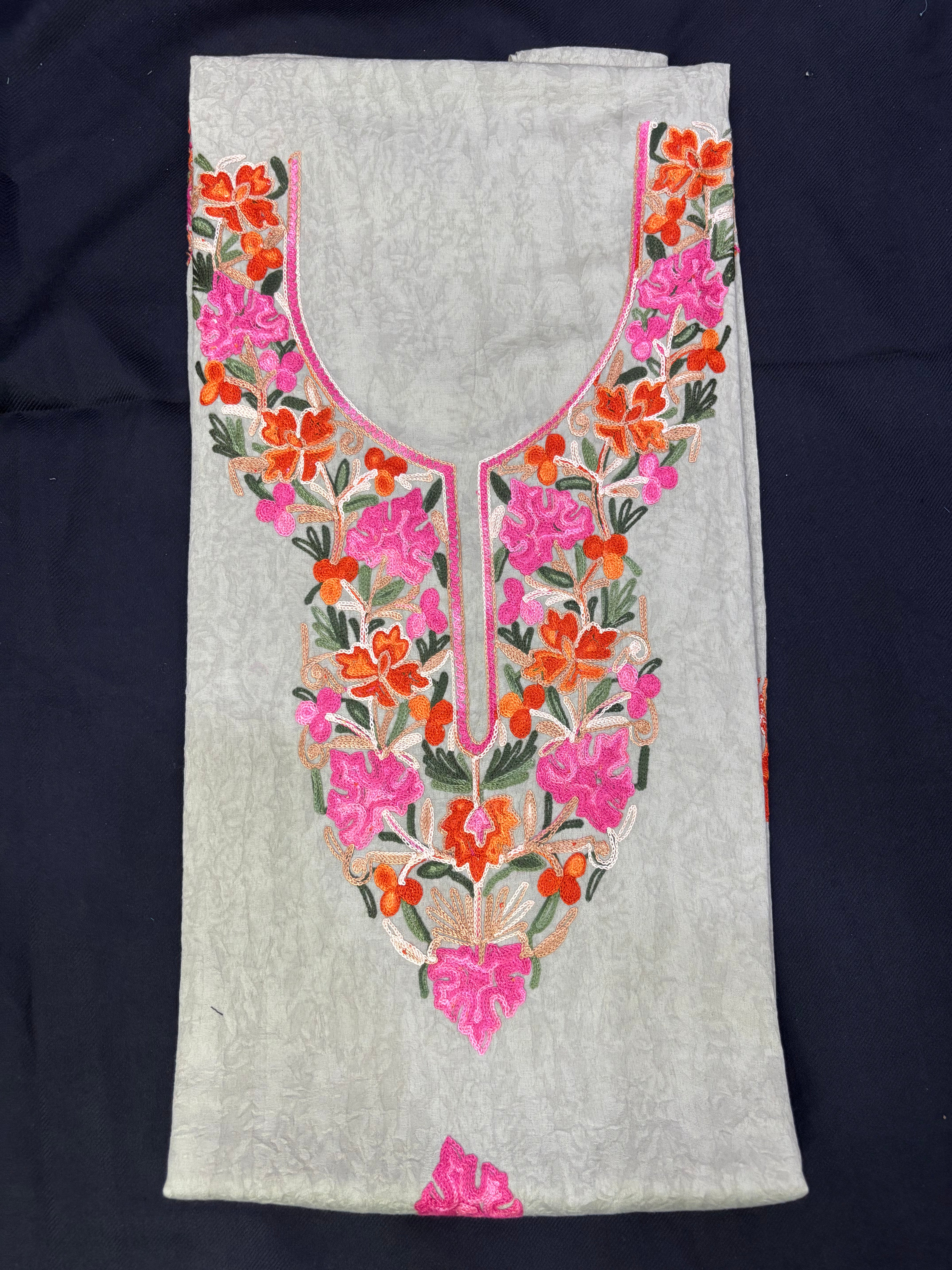 Textured cotton two pc set with floral embroidery