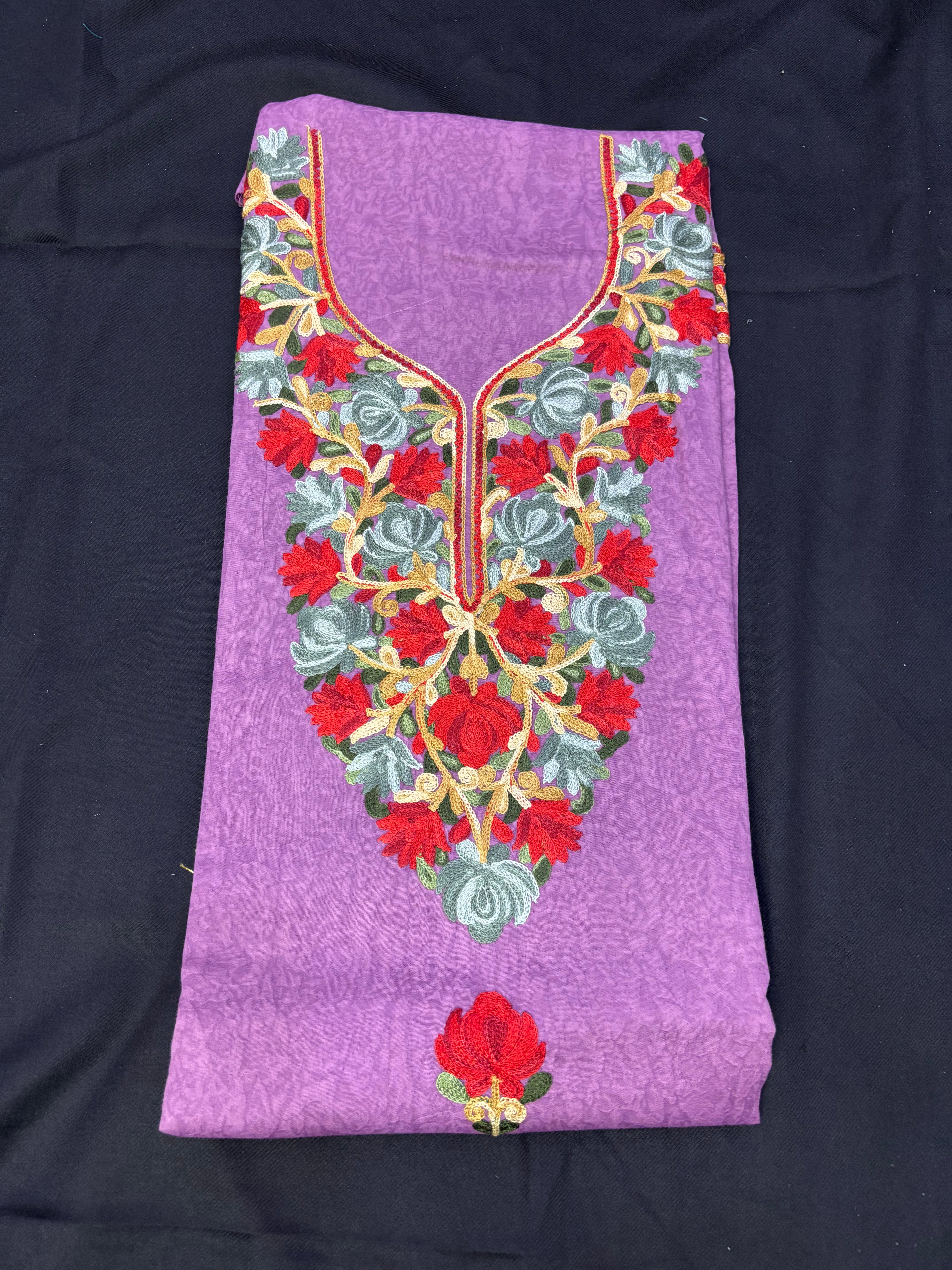 Onion pink textured cotton two pc set with floral embroidery